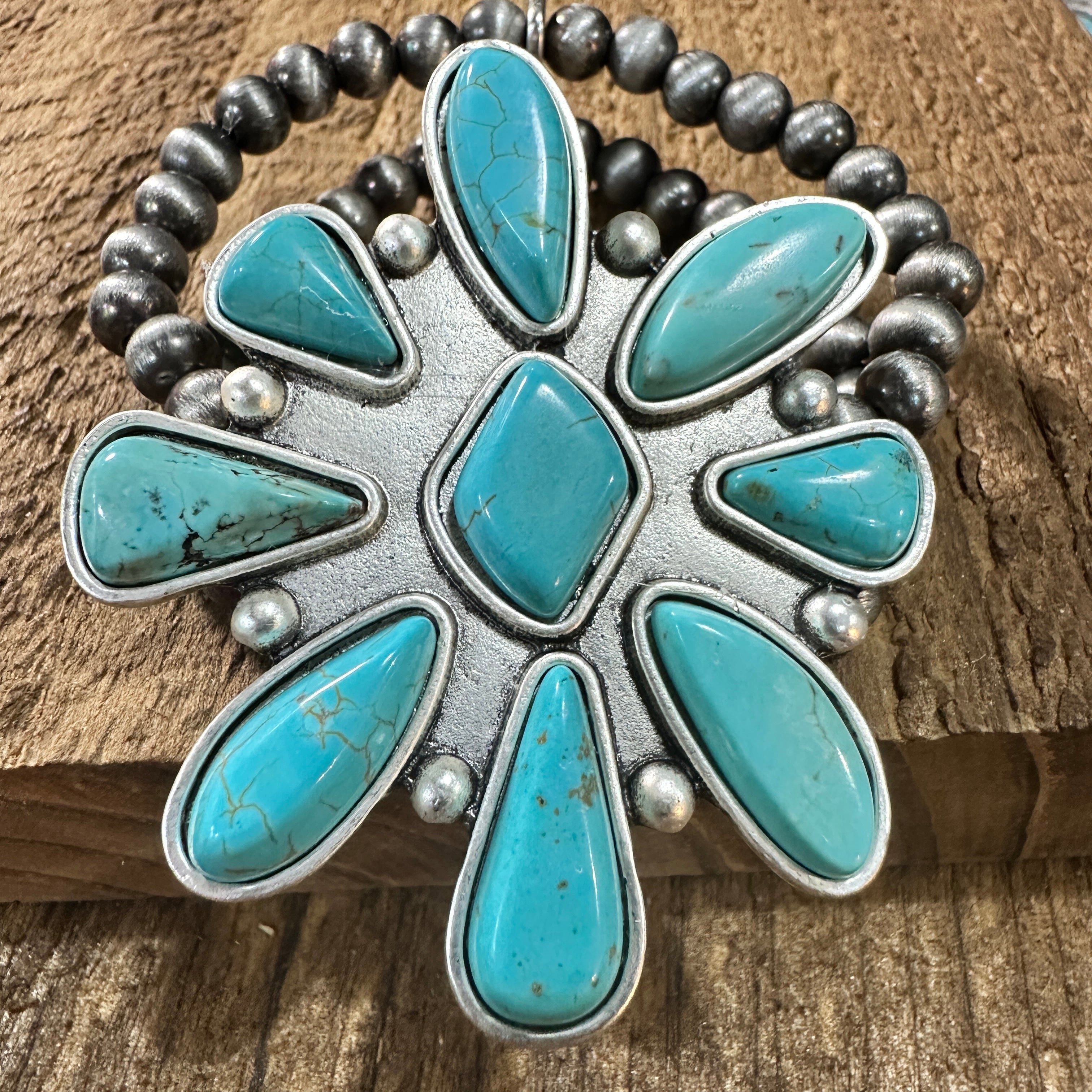 Other Handmade Navajo Turquoise Stretch Bracelet 711287 Unique Des Size ONE SIZE - 2 Thumbnail