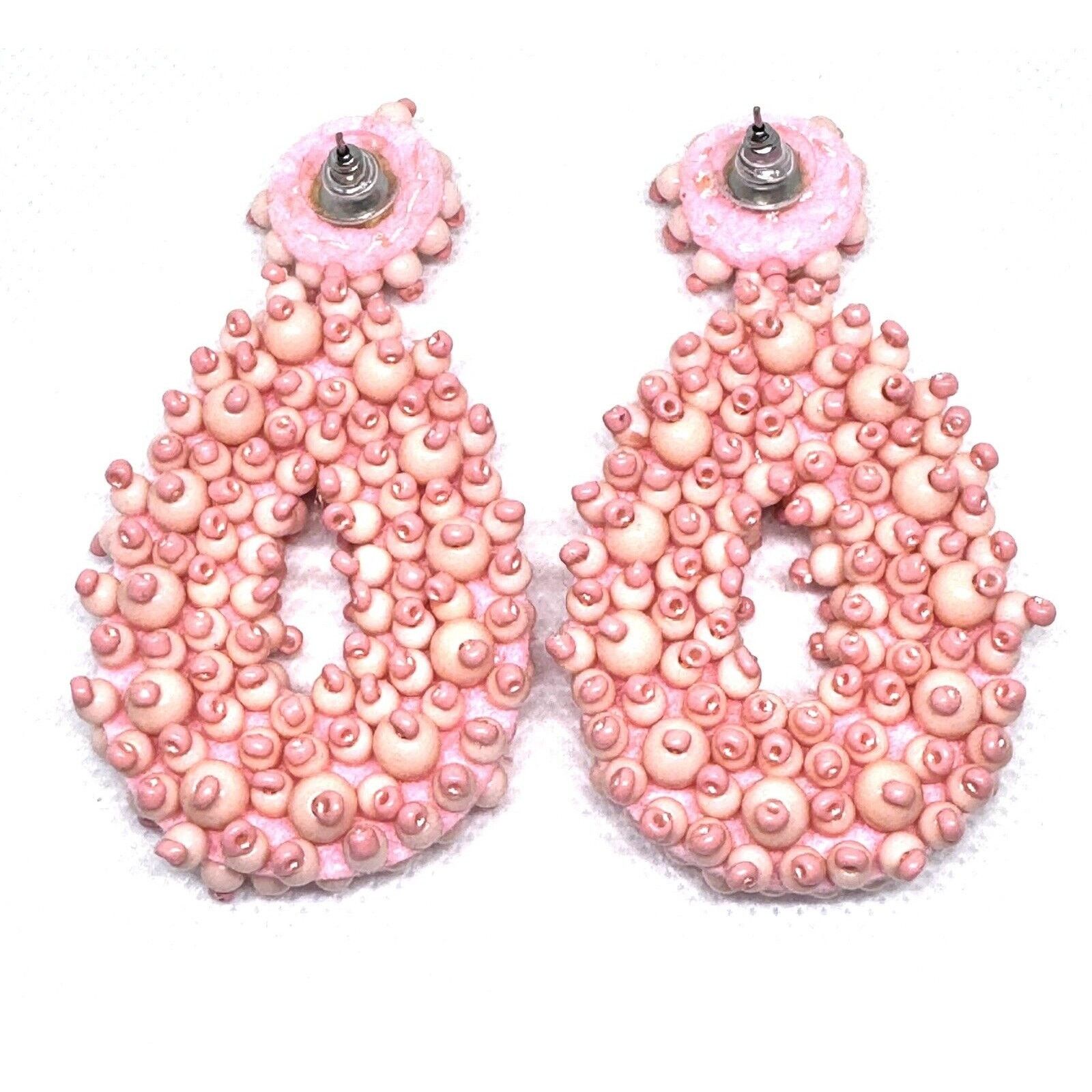 Zara STYLISH WOMEN'S SEED BEADED OVAL DROP EARRINGS BLUSH PINK Size ONE SIZE - 2 Thumbnail