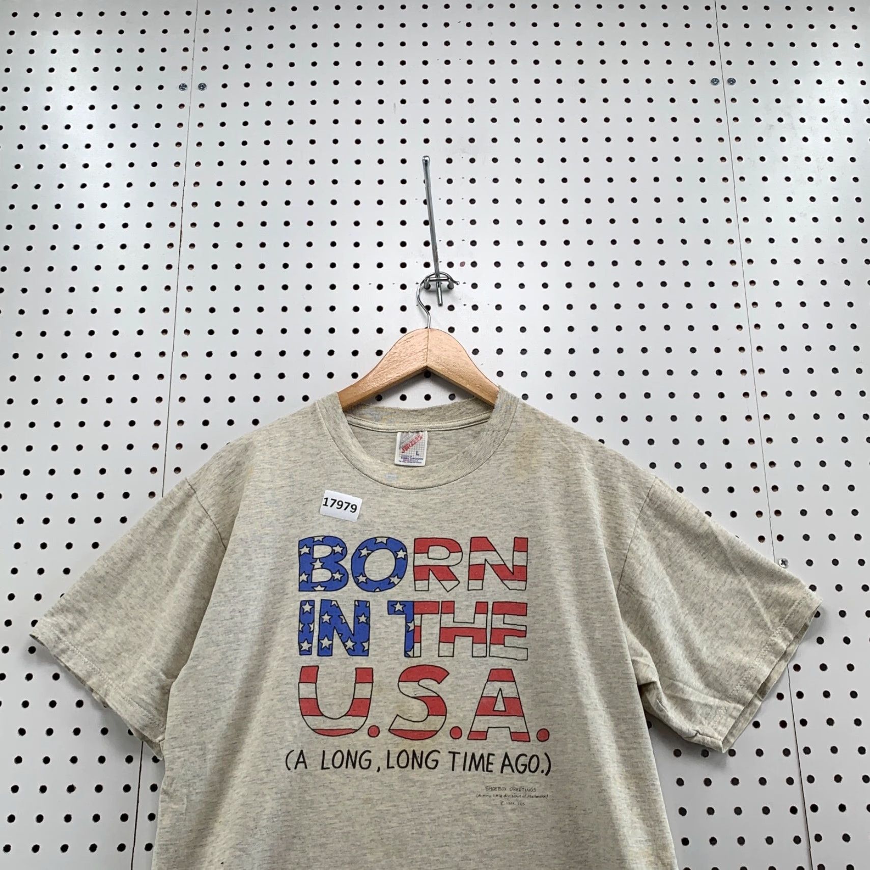 Jerzees Vintage Born In The USA Shirt Gray Mens L Short Sleeve USA Flag Funny TEE 20X27 Size US L / EU 52-54 / 3 - 5 Thumbnail