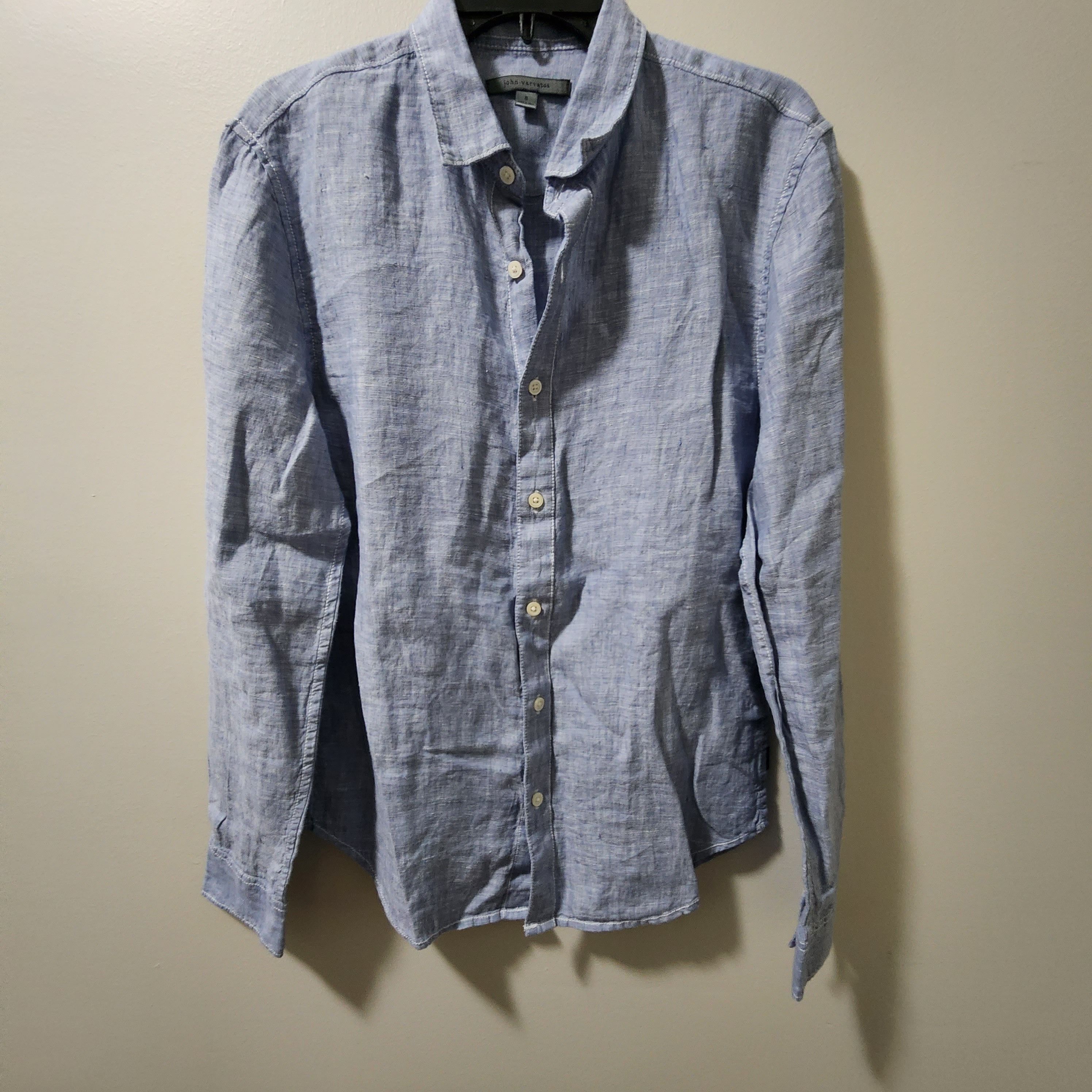 John Varvatos John Varvatos Men's Small Light Blue Linen Button-Down Shirt Size US S / EU 44-46 / 1 - 1 Thumbnail