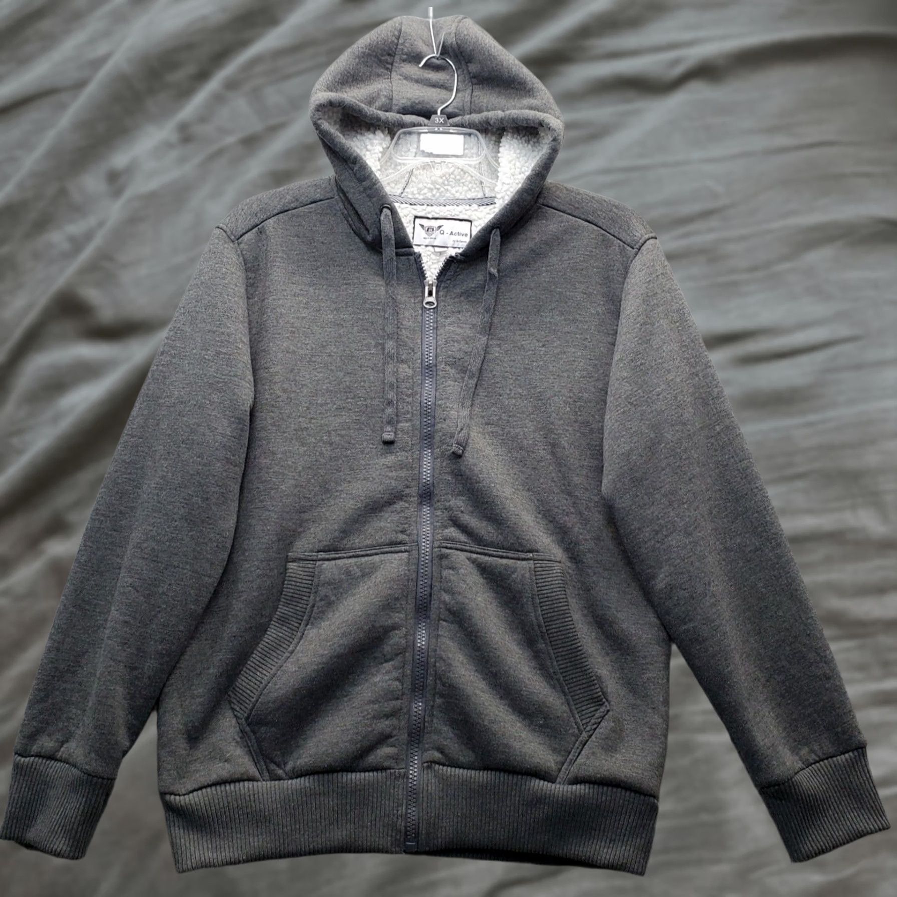 Vintage Q-Active Hoodie Mens L Gray Sherpa Lined Full Zip Pocket Drawstring Size US L / EU 52-54 / 3 - 1 Thumbnail