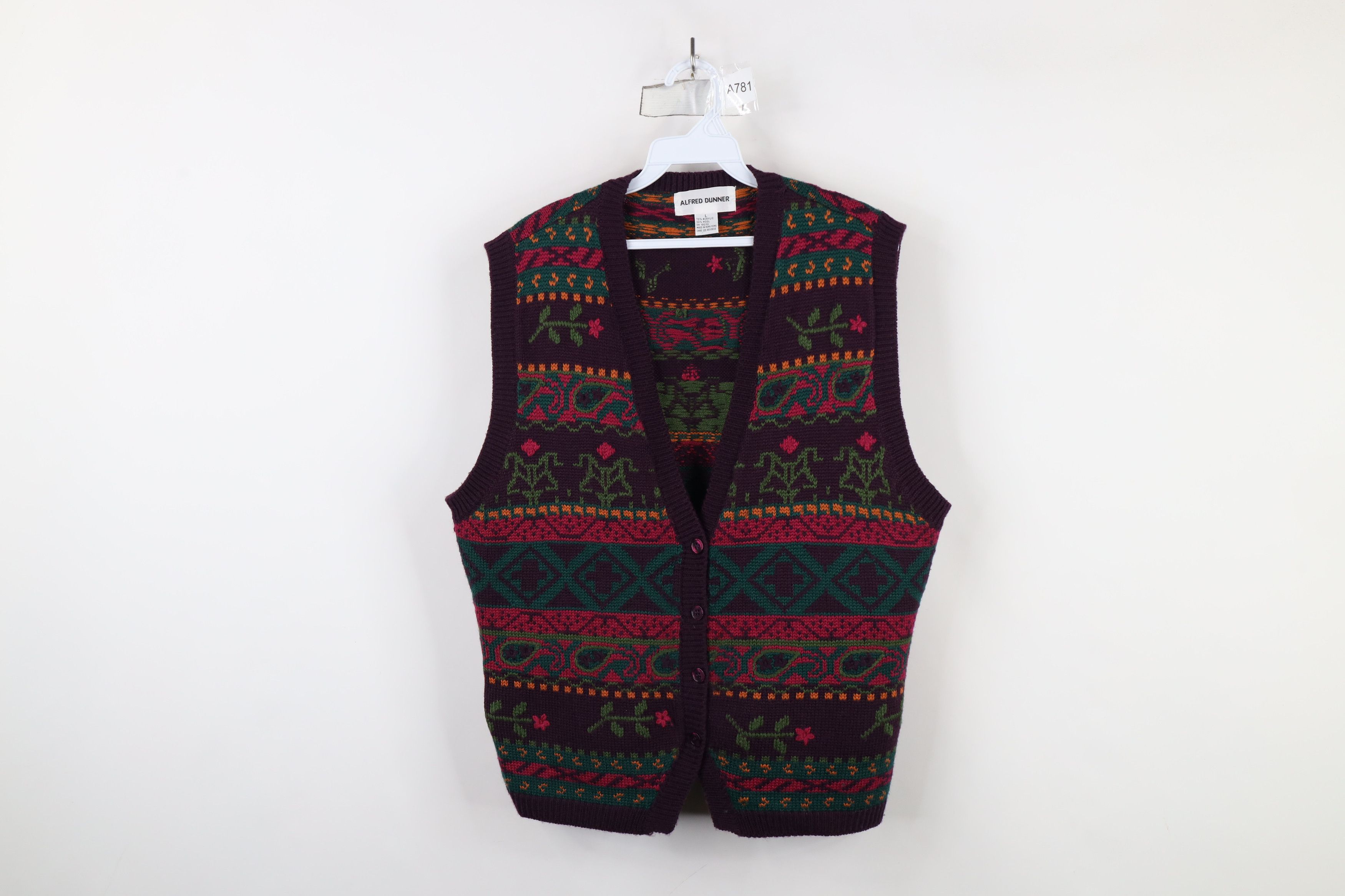 Vintage Vintage 90s Streetwear Wool Fair Isle Flower Sweater Vest Size L / US 10 / IT 46 - 1 Thumbnail