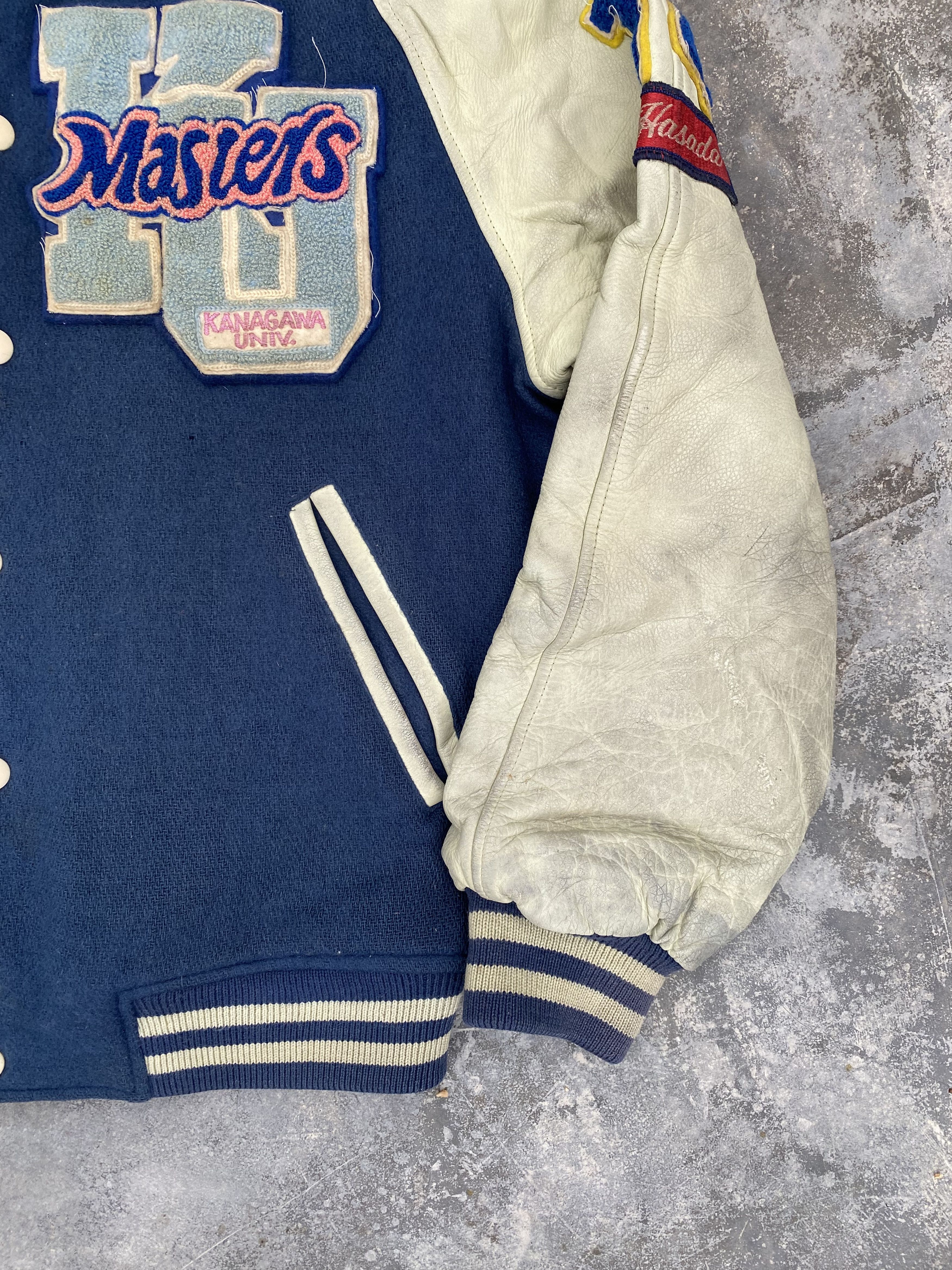 Japanese Brand Distressed Kanagawa University sleeve leather varsity Size US L / EU 52-54 / 3 - 5 Thumbnail