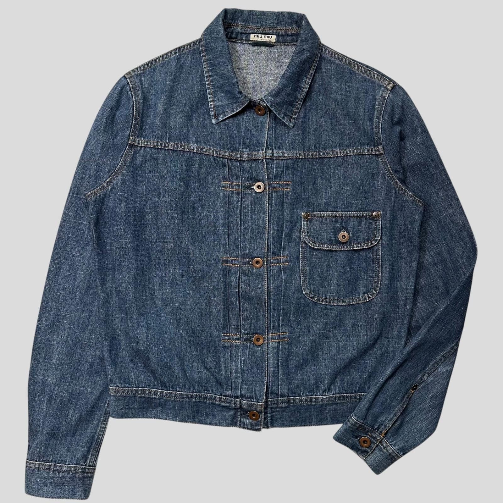 Miu Miu Miu Miu 2001 Runway Denim Fiammoto Pleated Work Jacket - S/M Size US M / EU 48-50 / 2 - 1 Thumbnail