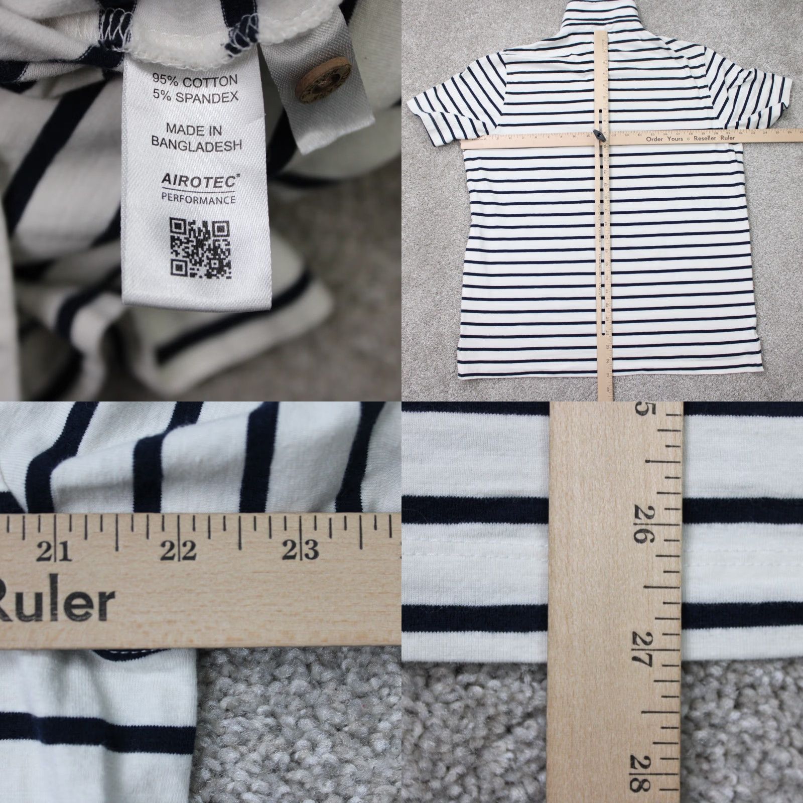 Vintage Tailor Vintage Polo Shirt Mens L White/Blue Striped 100% Cotton Button Logo Short Sleeve Polo Shirt - Casual, Workwear, Travel Size US L / EU 52-54 / 3 - 8 Thumbnail