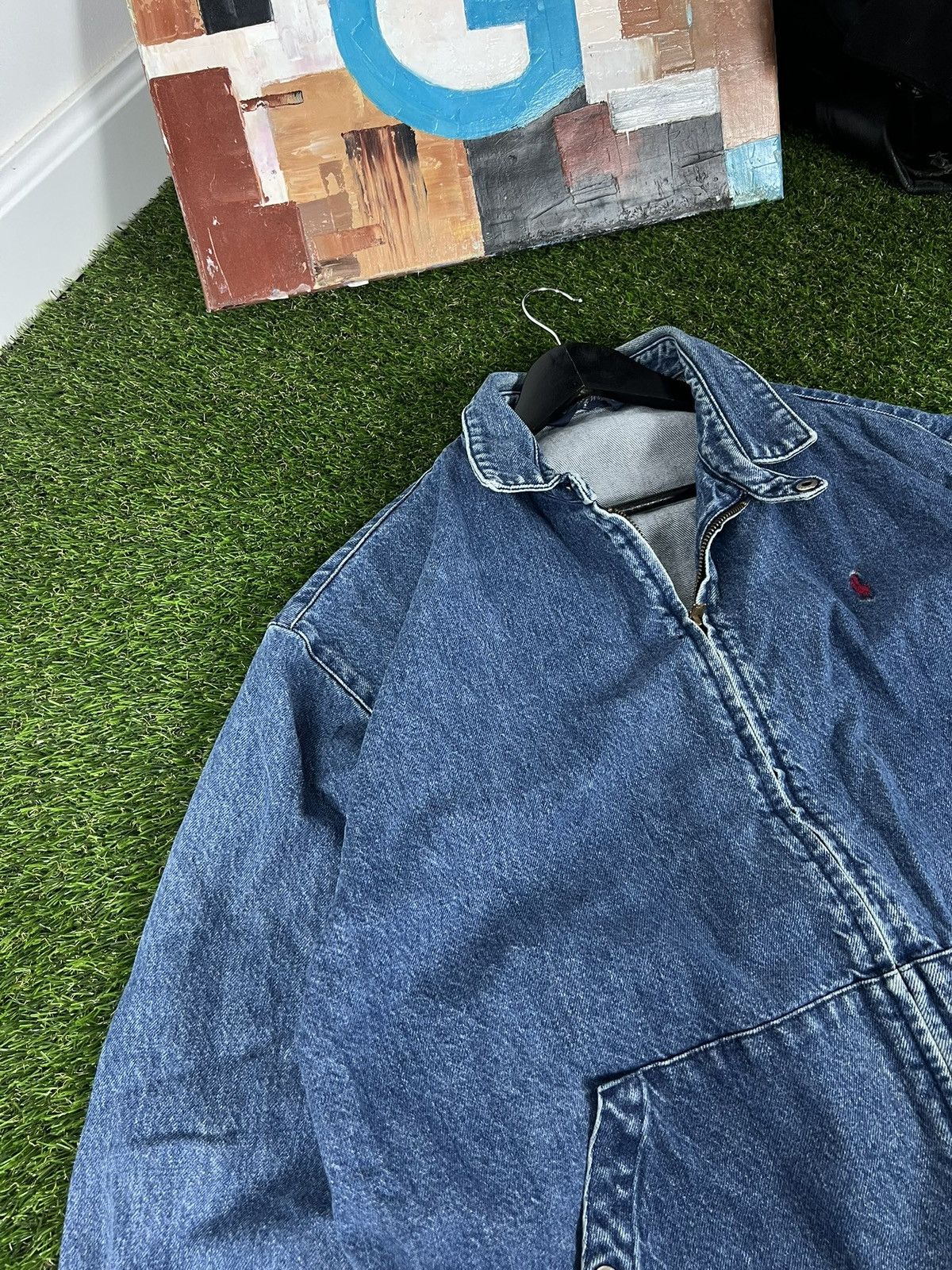Harrington POLO RALPH LAUREN Jacket Bomber Denim Vintage 90s Size US XL / EU 56 / 4 - 2 Thumbnail