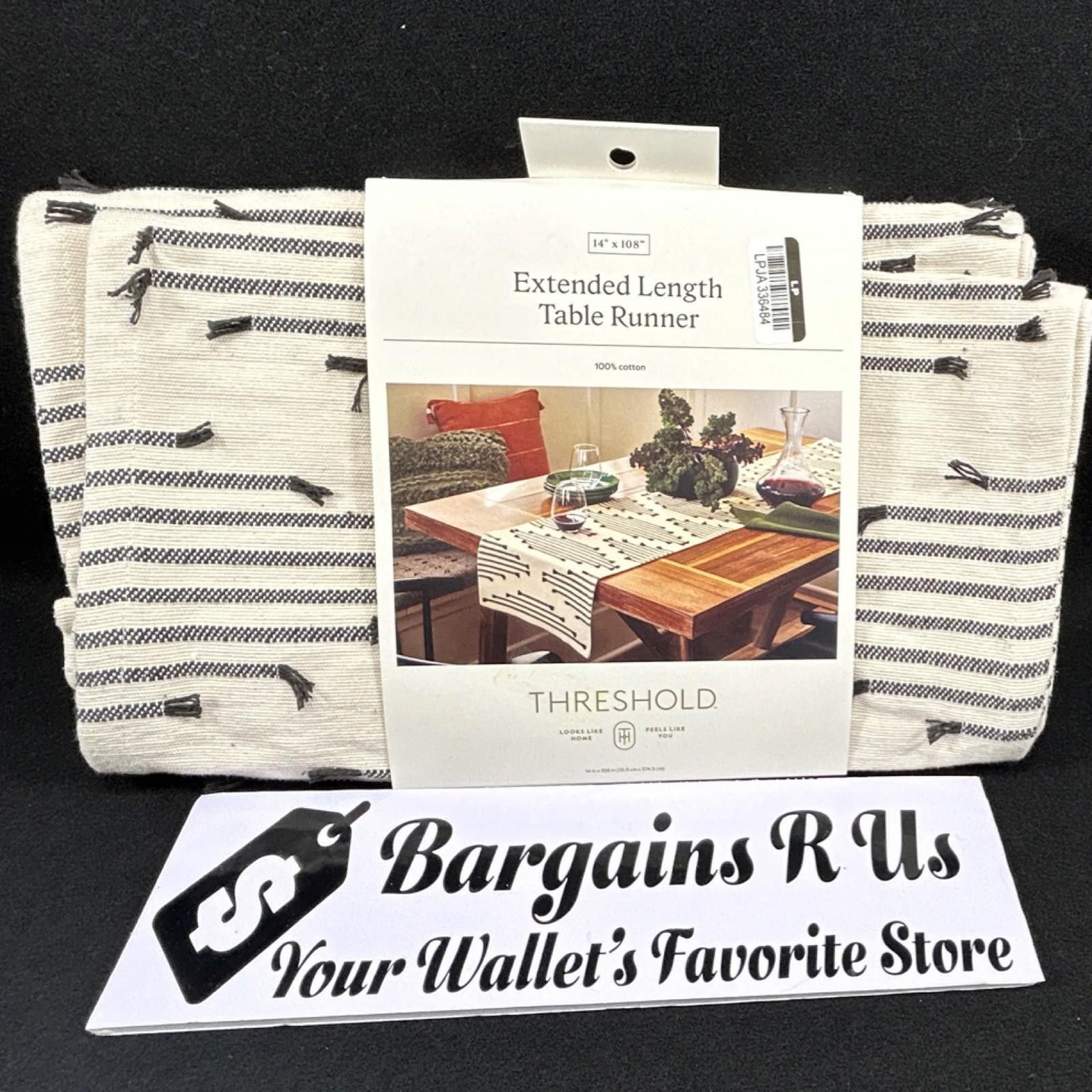 Other Threshold Striped Table Runner 14 x 108 in Beige Black 100% Size ONE SIZE - 1 Thumbnail