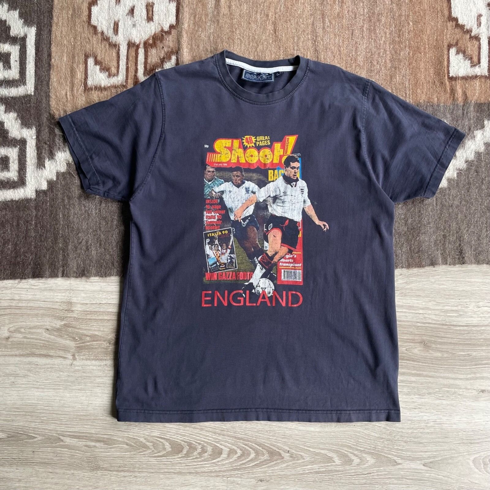 Vintage Vintage England Football Tee Italia 90 Shoot! T Shirt Size US XL / EU 56 / 4 - 1 Thumbnail