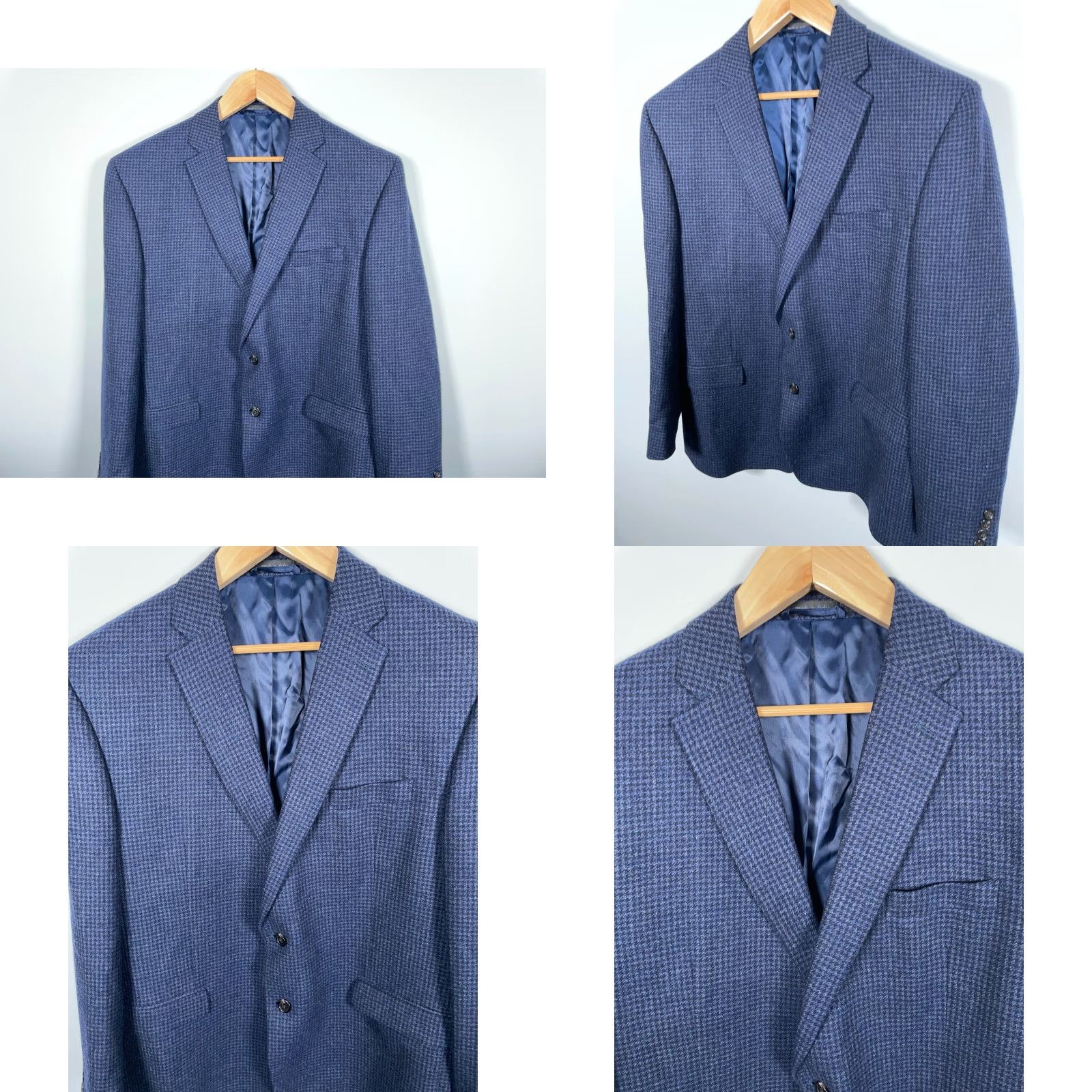 Ralph Lauren Lauren Ralph Lauren Blazer Men 48 Regular Blue Wool Houndstooth Jacket Size 48R - 9 Thumbnail