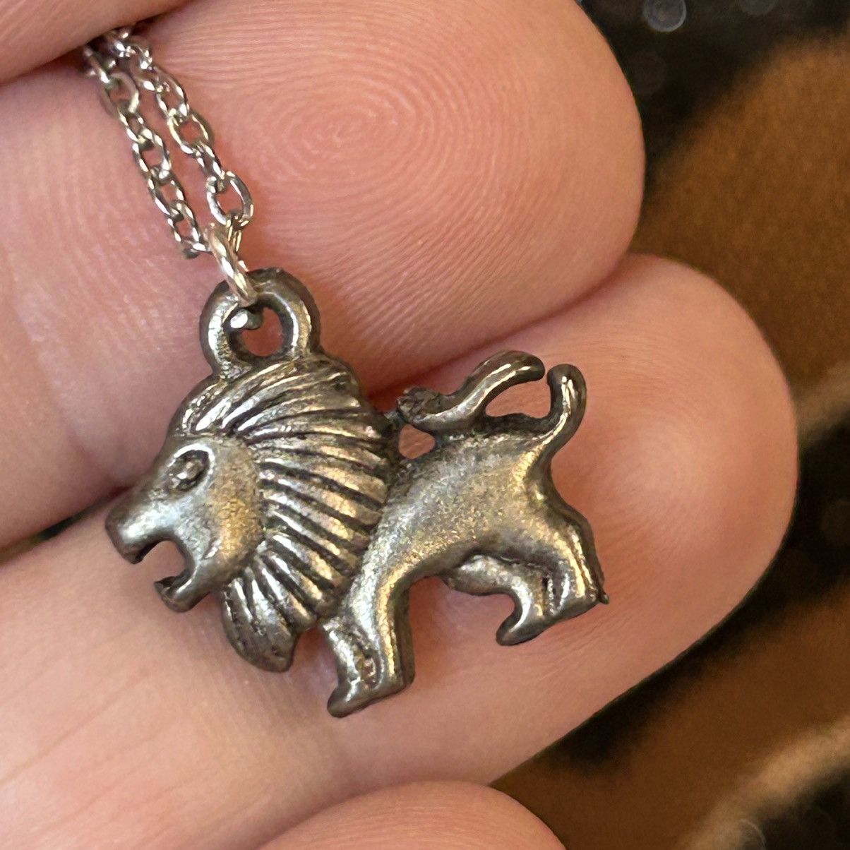 Handmade Handcrafted salvaged pewter lion pendant on chain necklace Size ONE SIZE - 1 Thumbnail