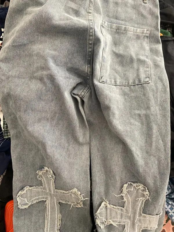 Designer Jeans with cross edges hip-hop baggy korean style y2k punk Size US 32 / EU 48 - 5 Thumbnail