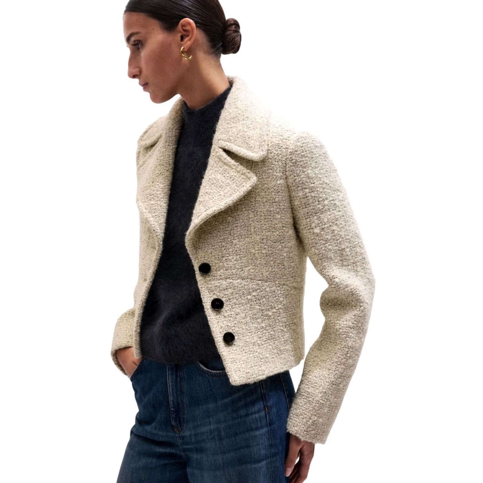 ME+EM Me+Em Meanden Design Italian Tweed Slim Crop Blazer Button Jacket White Wool Blend XL Womens Size XL / US 12-14 / IT 48-50 - 2 Thumbnail