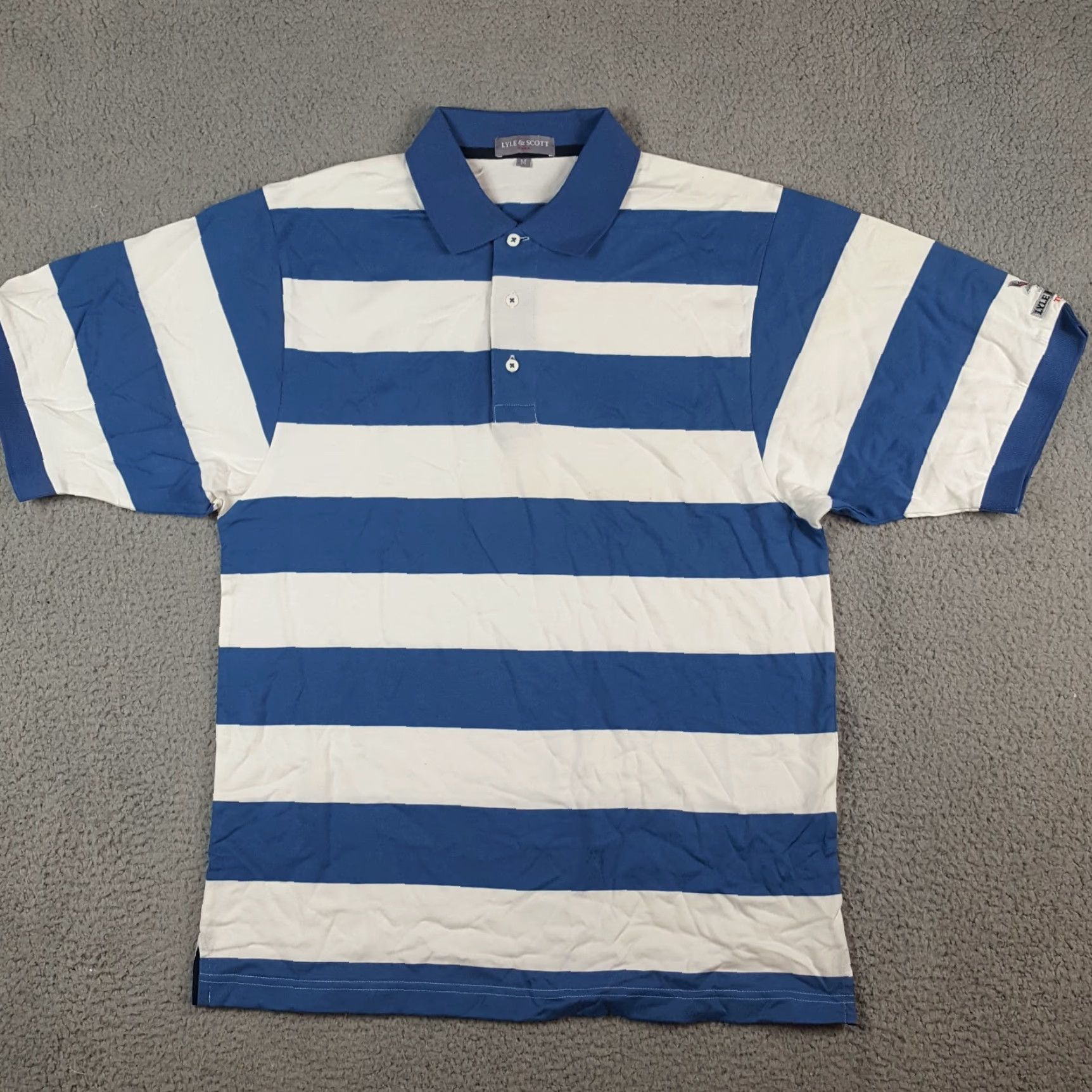 Lyle & Scott VINTAGE Y2K PREPPY BLUE STRIPED SKATE POLO Men's M Shirt Size US M / EU 48-50 / 2 - 3 Thumbnail