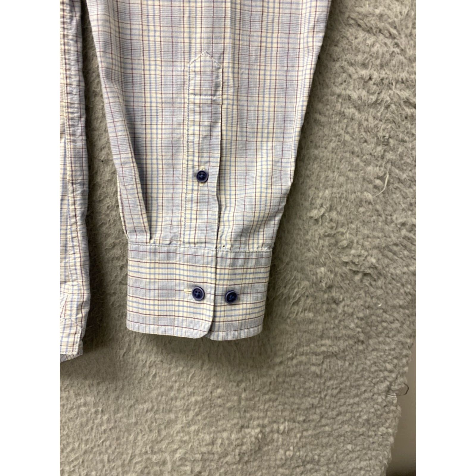 David Donahue VINTAGE David Donahue Dress Shirt Men 17 Blue Gingham Formal Business Casual Classic Fit Size 46R - 5 Thumbnail