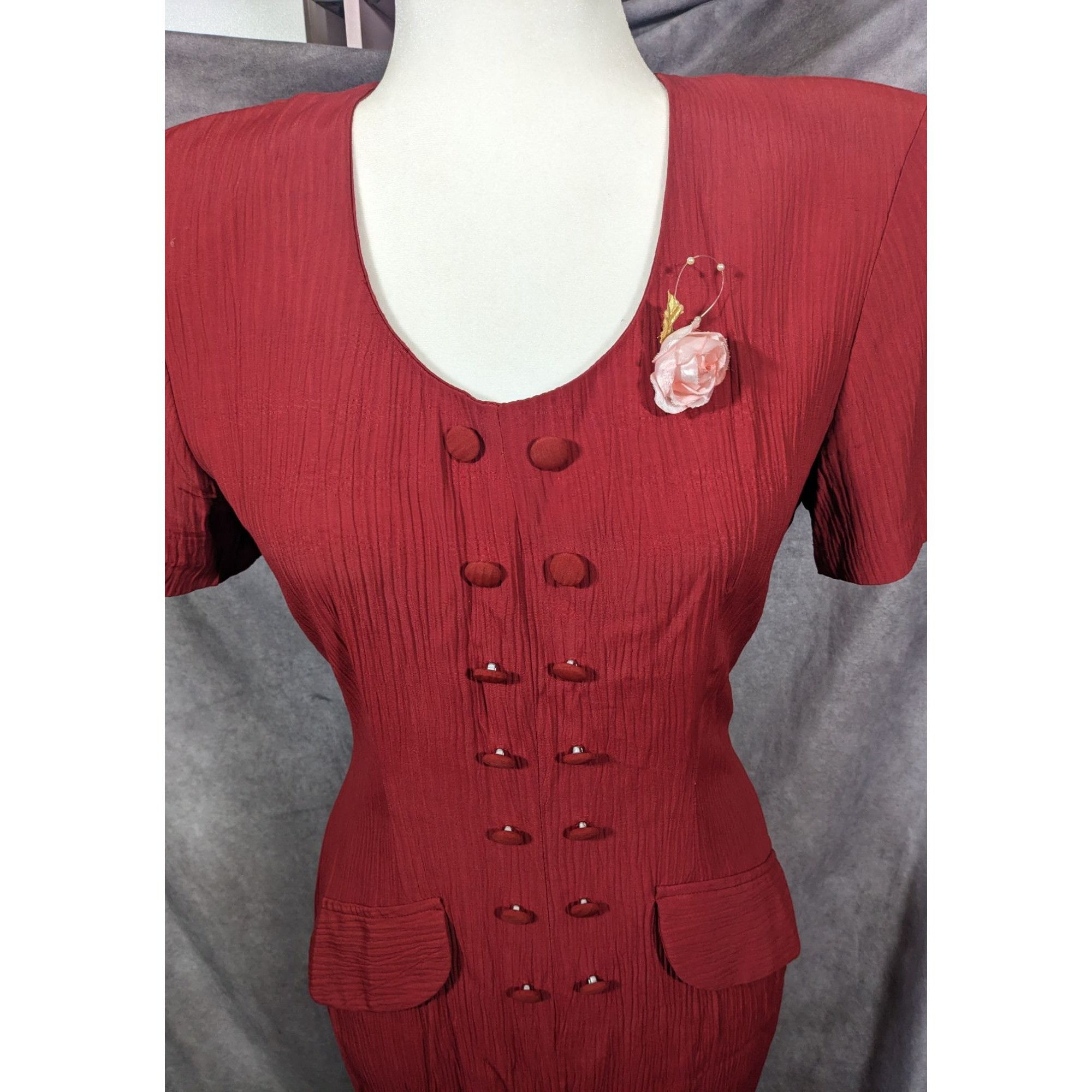 Other Vintage Marnie West Red Formal Split Front Midi Dress Size M / US 6-8 / IT 42-44 - 10 Thumbnail