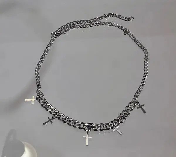 Jewelry Silver Chain Necklace with Cross Charms Size ONE SIZE - 4 Thumbnail