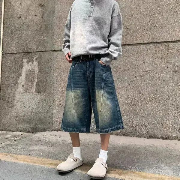 VIBE Vintage washed baggy seven point denim shorts Size US 32 / EU 48 - 4 Thumbnail