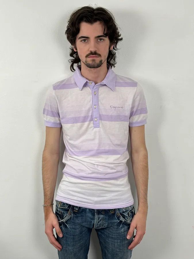 Dsquared2 2000s Dsquared2 Lavender Striped Embroidered Polo Size US S / EU 44-46 / 1 - 2 Thumbnail