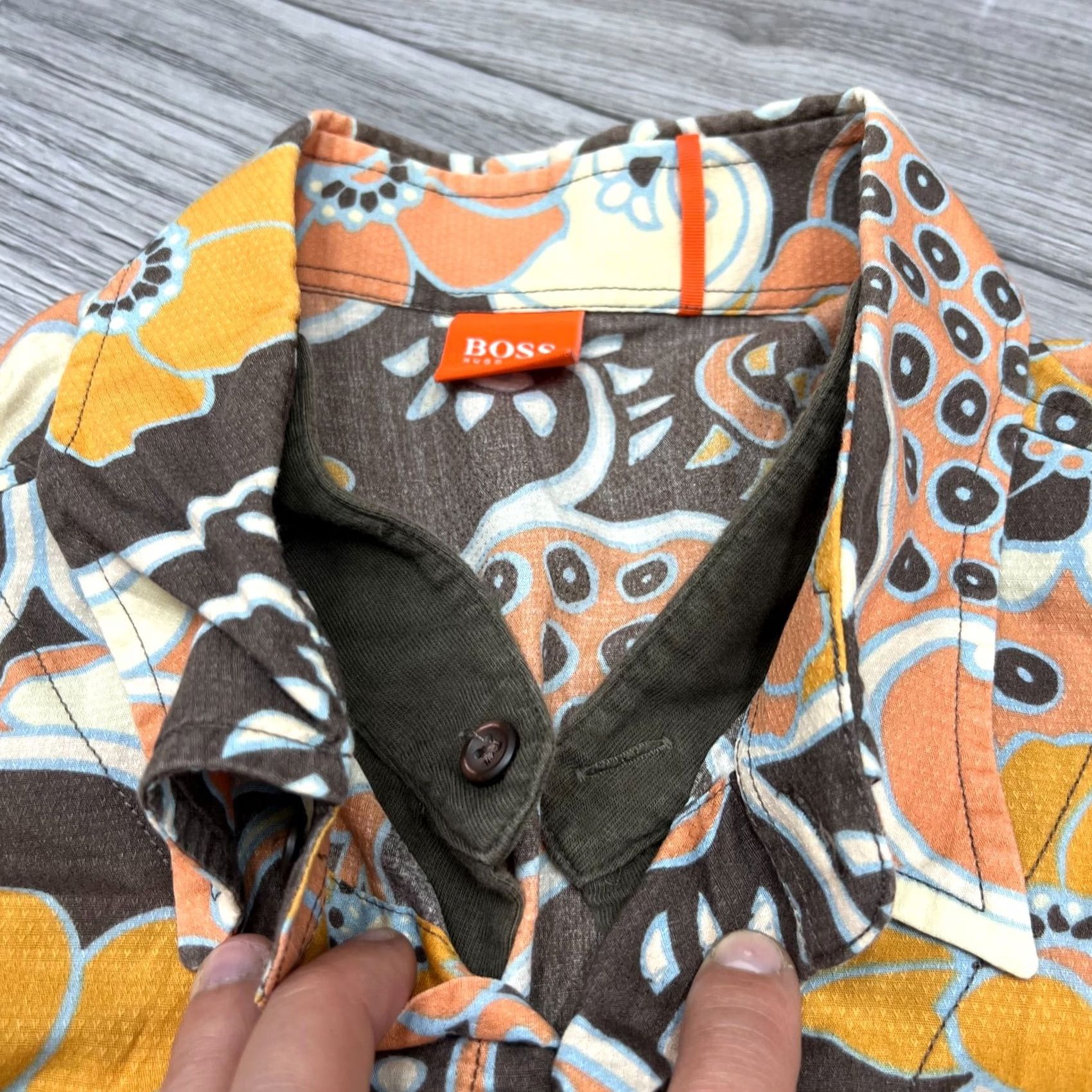 Hugo Boss VINTAGE HUGO BOSS Shirt Mens 2XL Orange Floral Print Retro Long Sleeve Size Size US XXL / EU 58 / 5 - 4 Thumbnail
