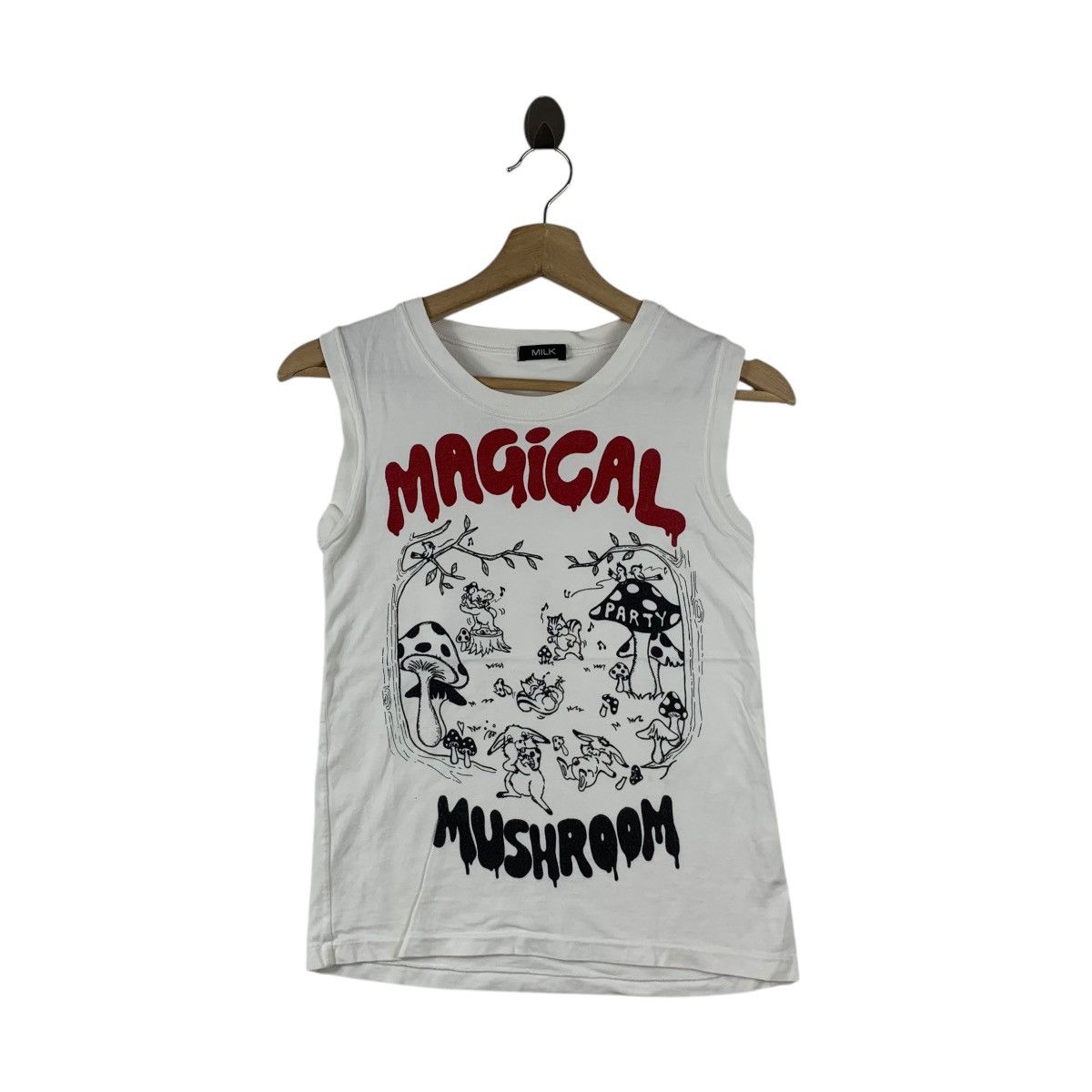 Vintage MILK JAPAN PUNK Magical Mushroom Party Tee Shirt Tank Top Size XXS / US 00 / IT 34 - 1 Thumbnail