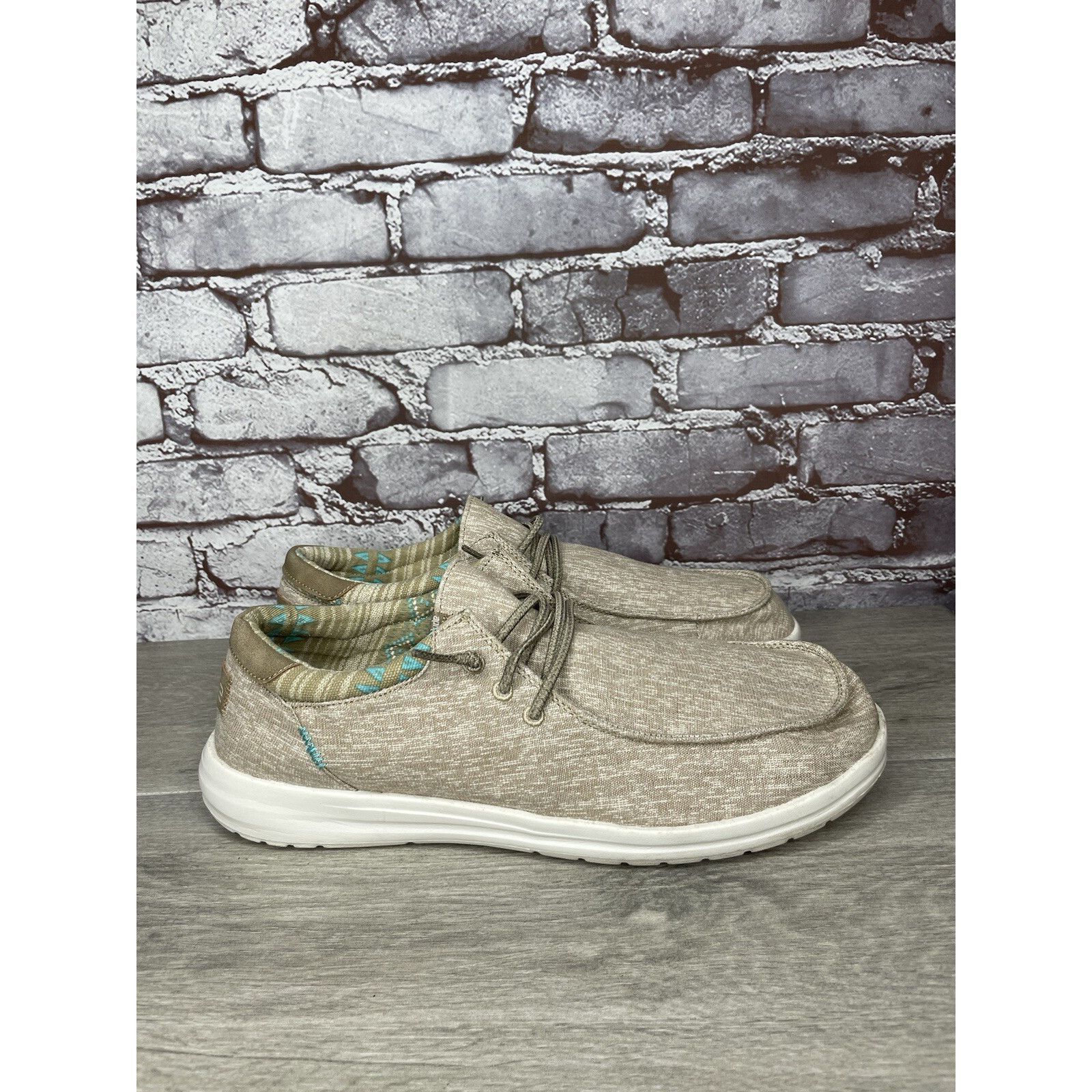 Other Hey Dude Paul Chambray Beige Canvas Fabric Lace Up Shoes Men Size US 12 / EU 45 - 17 Thumbnail