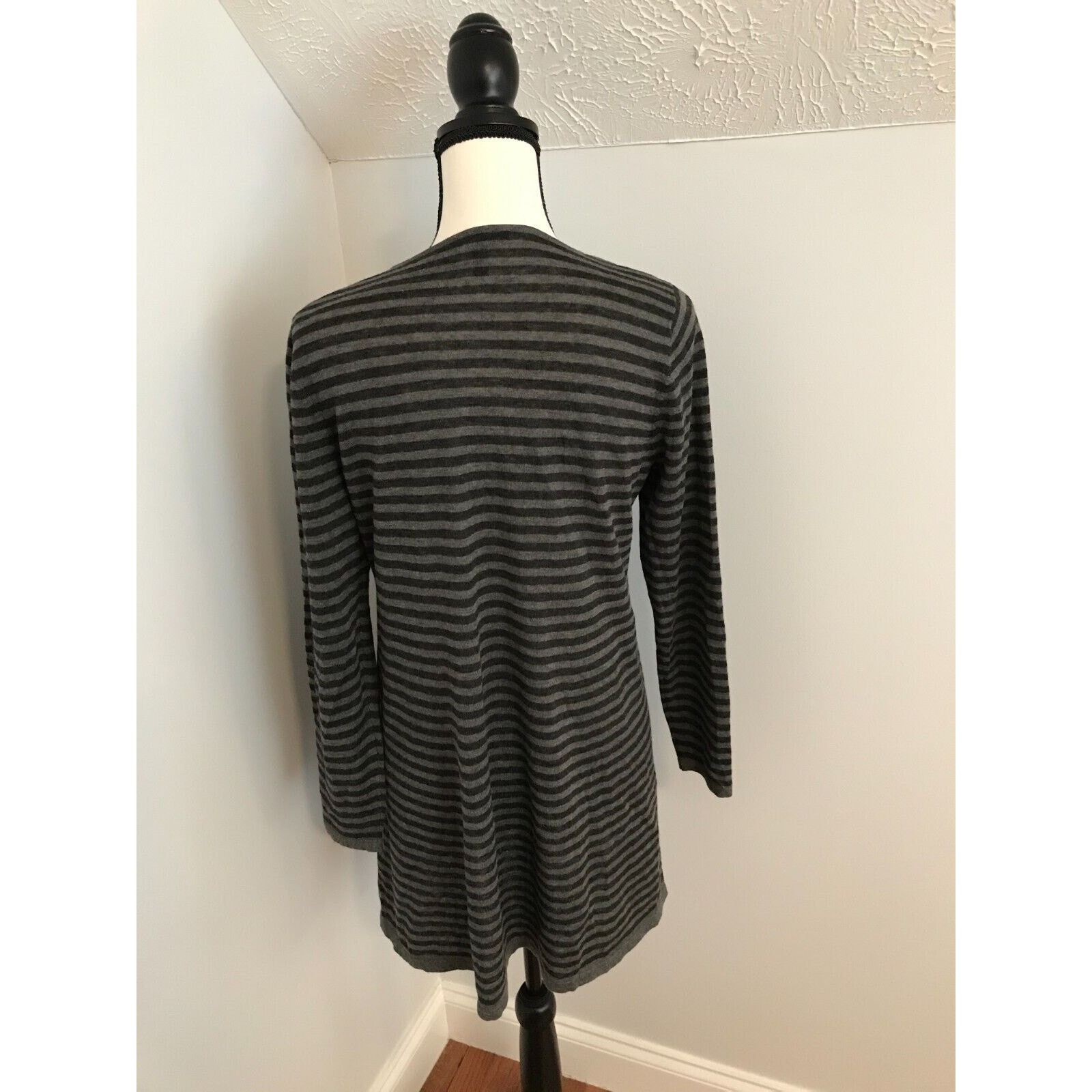 Eileen Fisher Eileen Fisher Gray/Black Striped Long-Sleeve Tunic Sweater Size S / US 4 / IT 40 - 3 Thumbnail