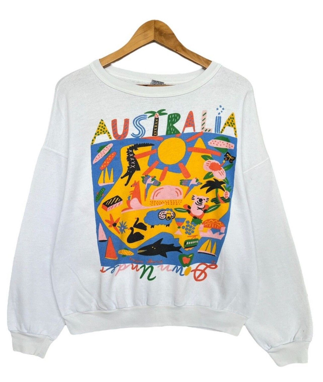image of Vintage 90's Ken Done Australia Pop Art Sweatshirt Crewneck in White, Women's (Size Large)