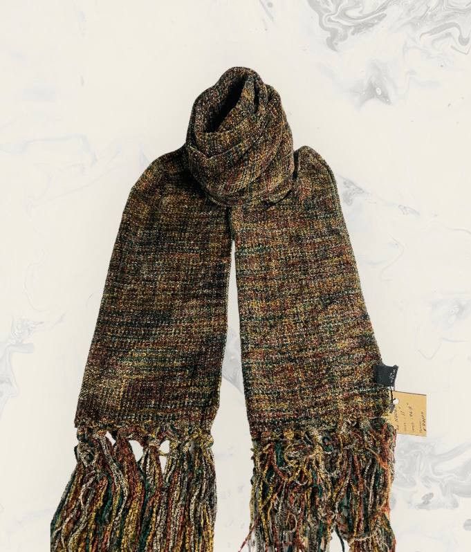 Coach Tan Brown Wool Cashmere high quality Double Faced Fringe Scarf Vtg.