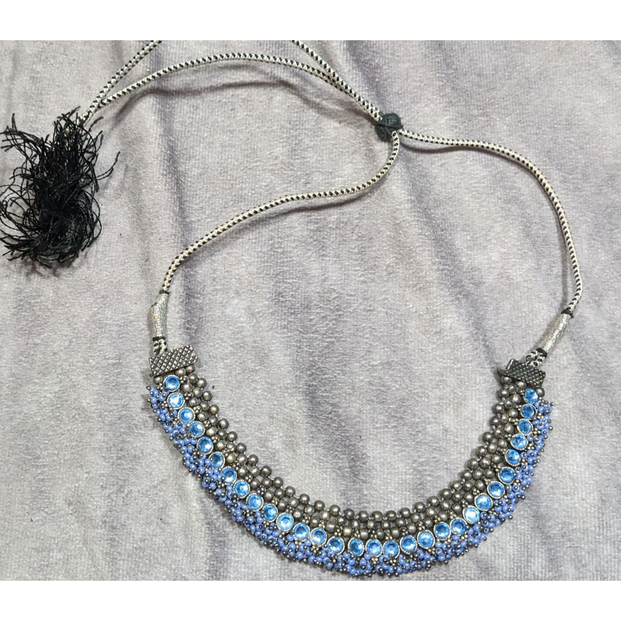 Other Indian Bridal Blue And Silver Tone Rhinestone And Beaded Adj Size ONE SIZE - 6 Thumbnail