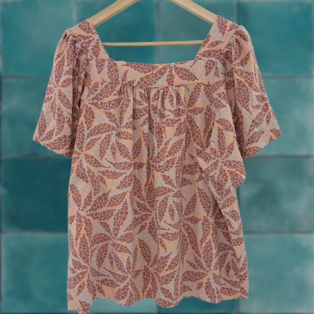 Vintage ECOTHREADS Blouse XL Beach Boho Linen Blend Peach Pink Floral Square Neck Sz Size XL / US 12-14 / IT 48-50 - 1 Thumbnail