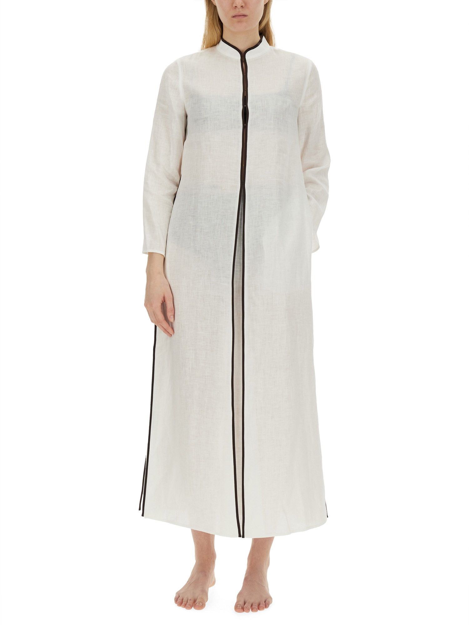 Tory Burch o1s22i1n1024 Long Linen Caftan Dress in White Size M / US 6-8 / IT 42-44 - 2 Thumbnail