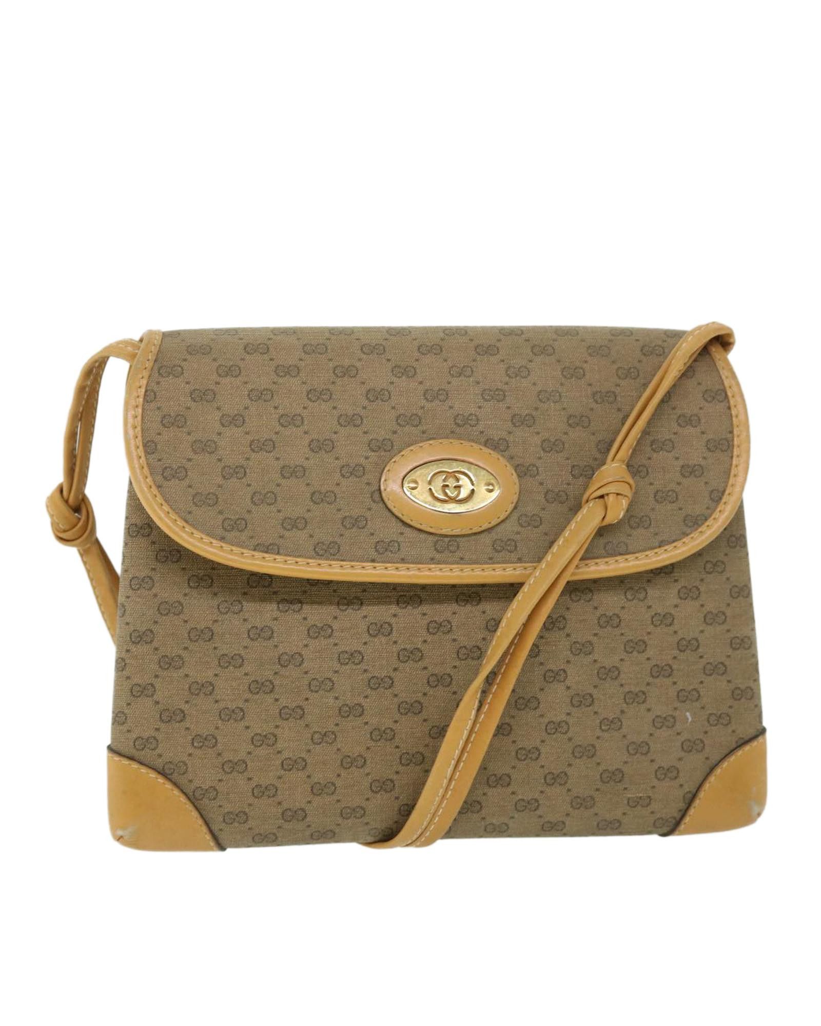 image of Gucci Beige Micro GG Canvas Shoulder Bag, Women's