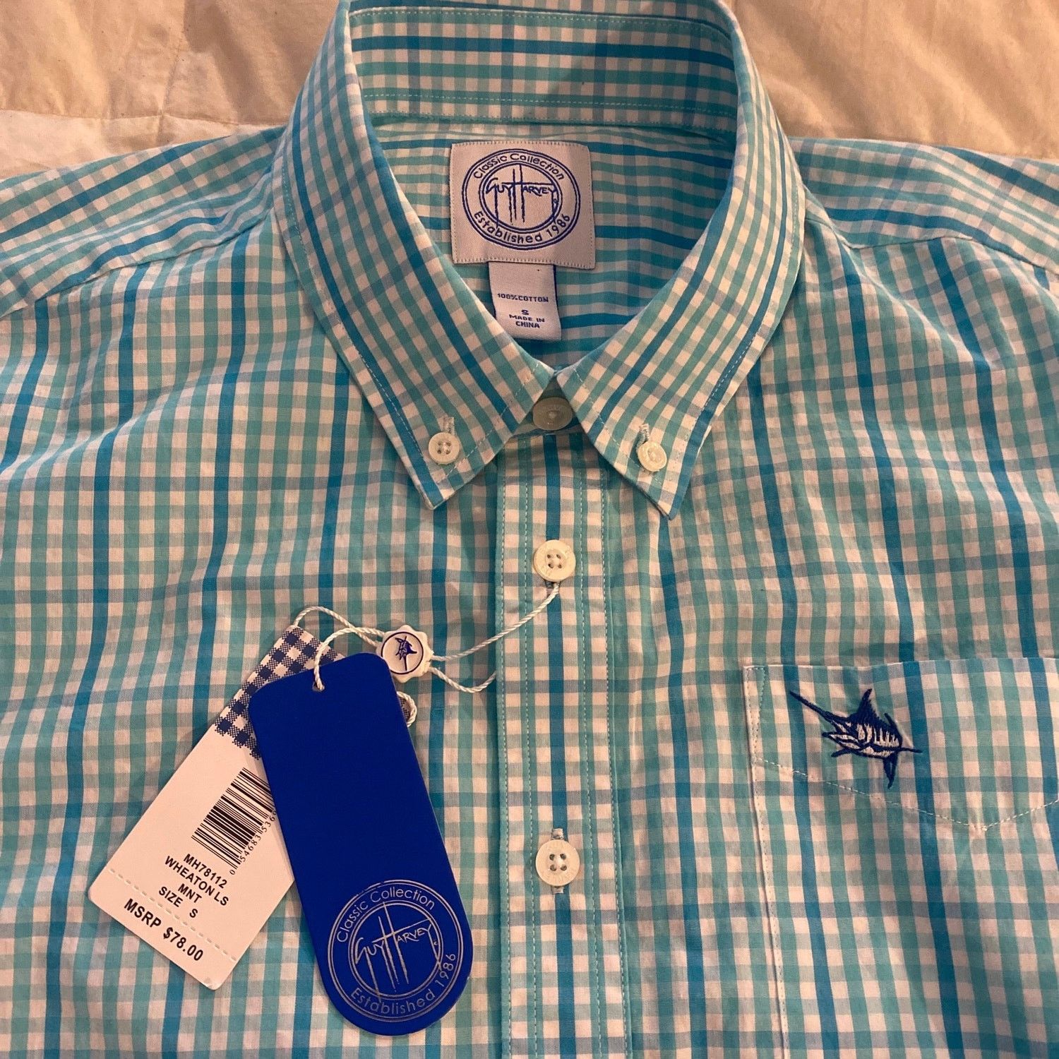 Guy Harvey Guy Harvey Classic Aqua Plaid Long Sleeve Shirt men sz S Size US S / EU 44-46 / 1 - 4 Thumbnail