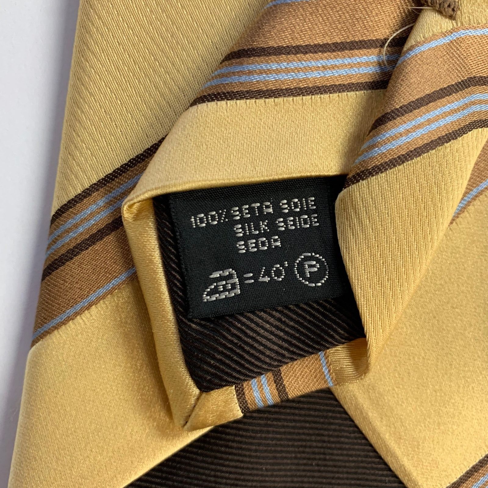 Ermenegildo Zegna ERMENEGILDO ZEGNA Gold Khaki Diagonal Stripe Silk Tie Size ONE SIZE - 3 Thumbnail