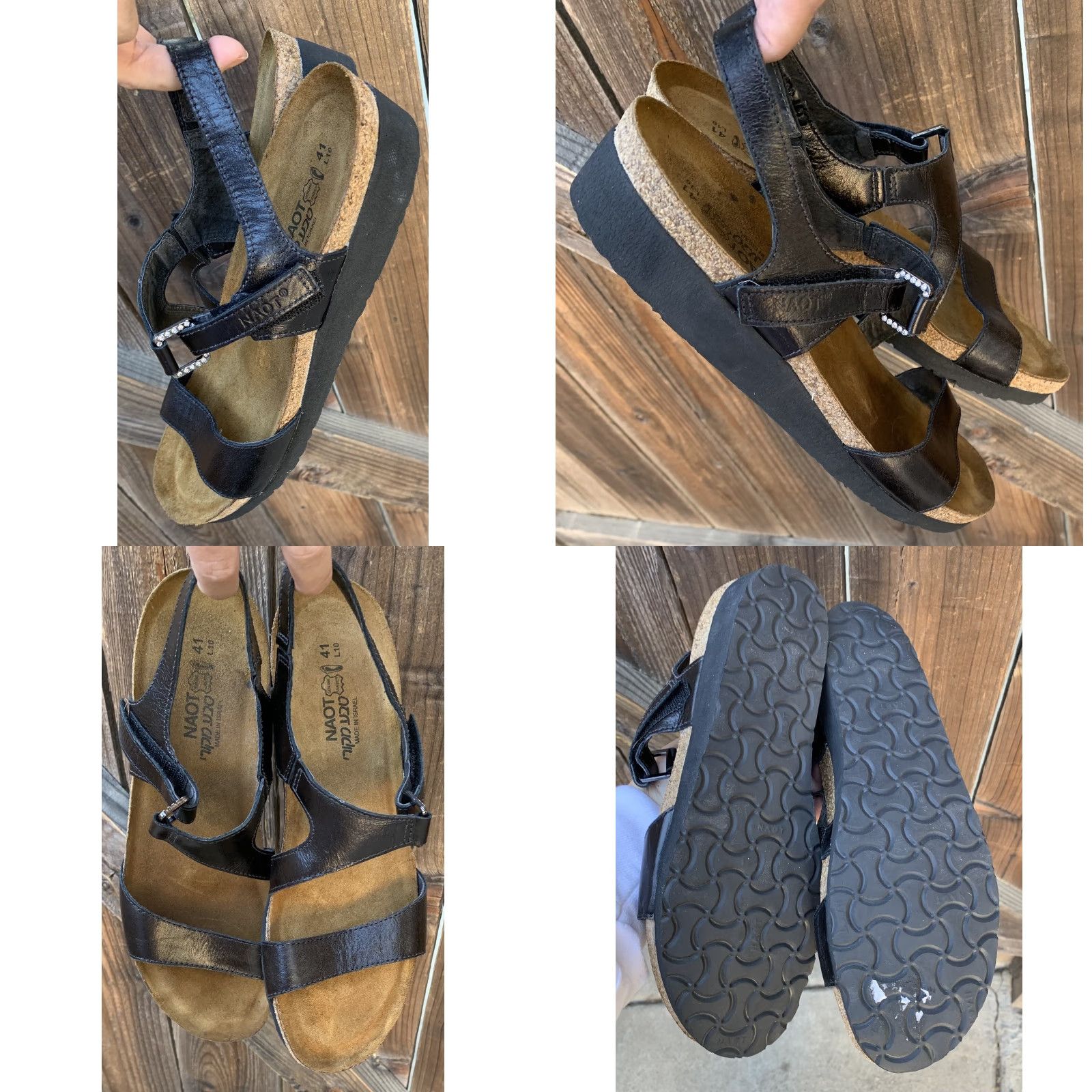 Vintage NAOT Pamela wedge Sandal Black Leather 41 Ladies 10 - Naot - Sandal - Wedge - Leather - Hook & Loop - Strappy - Travel Casual - Women - Vintage: No Size US 10 / IT 40 - 8 Thumbnail
