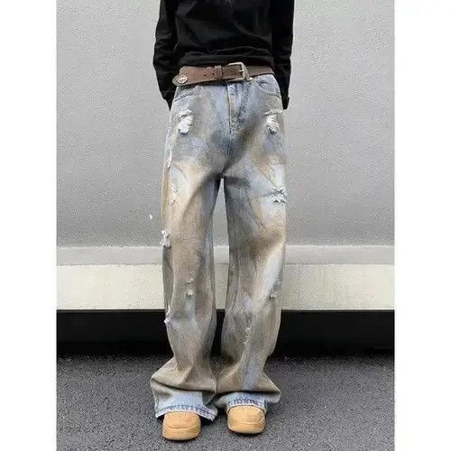 Designer × Japanese Brand × Jean Hole Tie-dye Distress Wide Leg Jeans Size US 34 / EU 50 - 4 Thumbnail