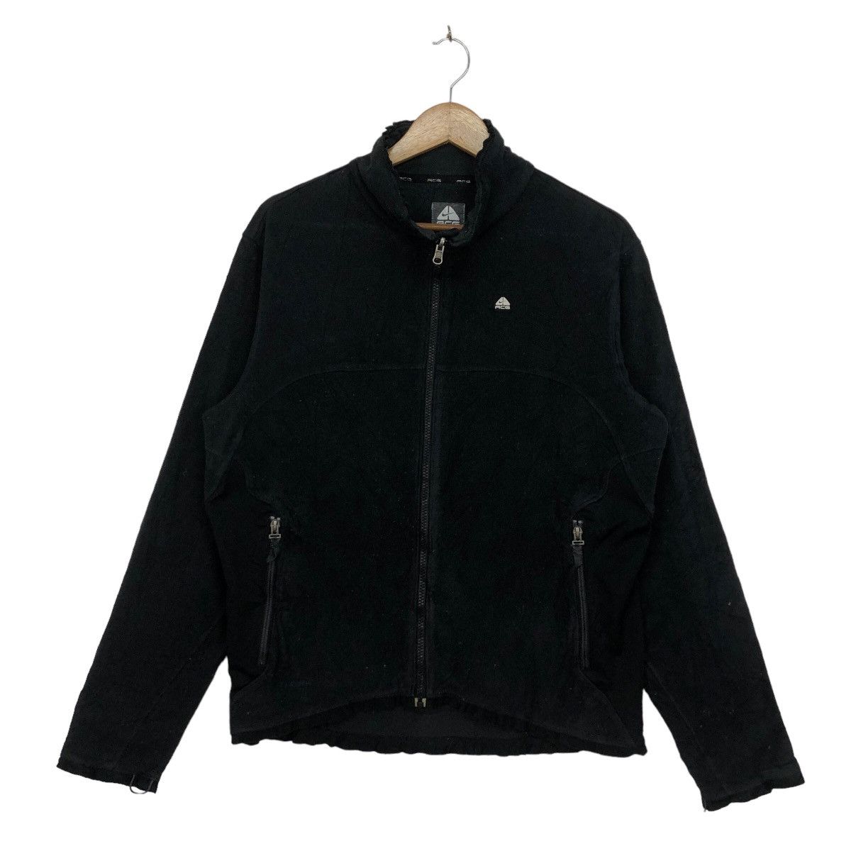 NIKE ACG Zip Up Black Fleece Jacket Sweater Pocket L Size