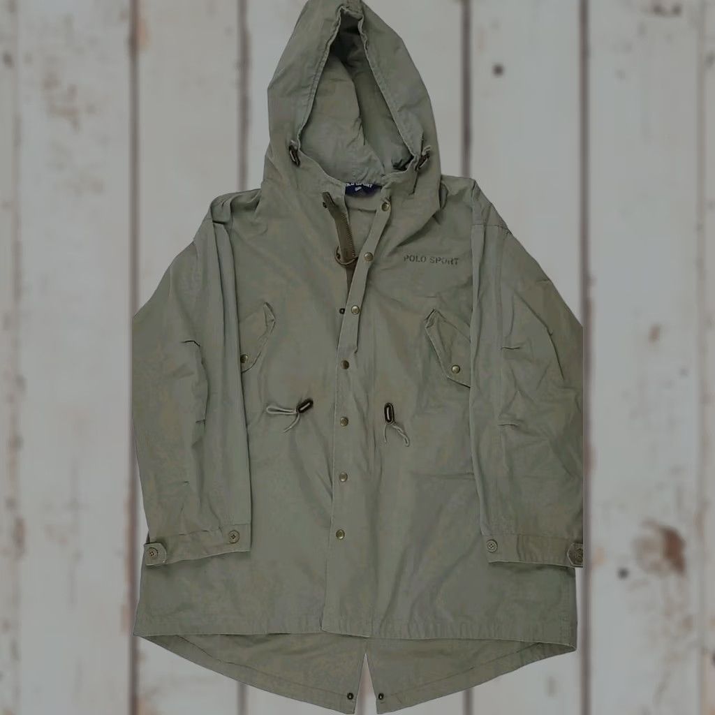 Vintage VINTAGE Polo Sport Ralph Lauren USA Flag Parka Jacket Military Army Wool? No Cotton Beige Mens L Parka Weathered -100% authentic Size US L / EU 52-54 / 3 - 1 Thumbnail