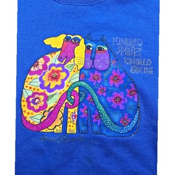 Vintage VINTAGE Laurel Burch Sweatshirt Woman L Blue Graphic Print Cat Dog Art Crew Neck Pullover All Seasons Size L / US 10 / IT 46 - 2 Thumbnail