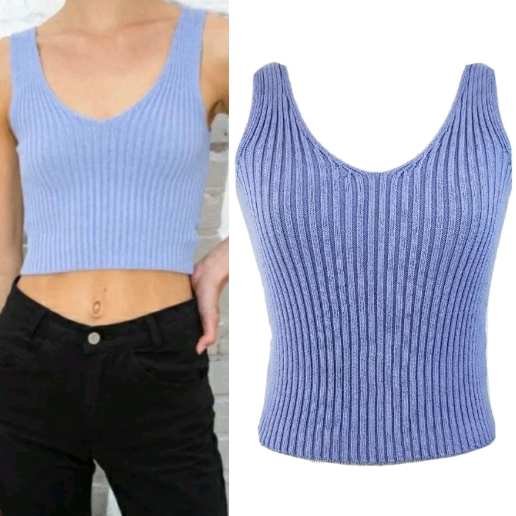 Brandy Melville VINTAGE Brandy Melville Shirt Womens One Size Purple Knit Rina Tank Top Cropped OS Sleeveless V-Neck Gathered Pullover Casual Womens Size ONE SIZE - 2 Thumbnail
