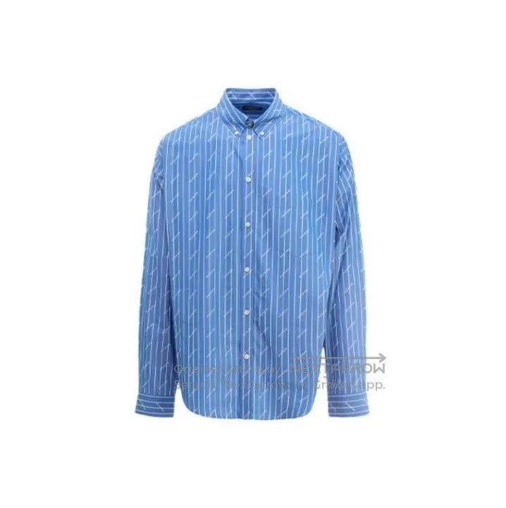 Balenciaga Balenciaga Blue Logo Striped Long Sleeve Shirt. Size US M / EU 48-50 / 2 - 1 Thumbnail