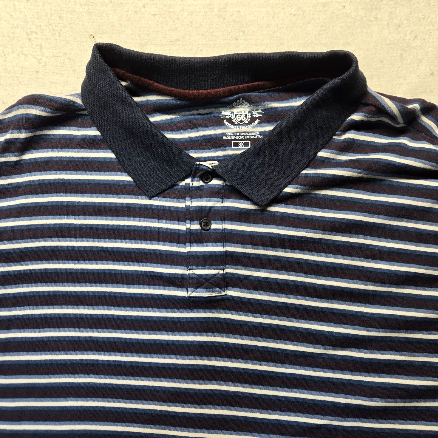 Route 66 Route 66 Polo Shirt Short Sleeve 3XL Blue Striped 100% Cotton Men’s Shirt Size US XXL / EU 58 / 5 - 2 Thumbnail