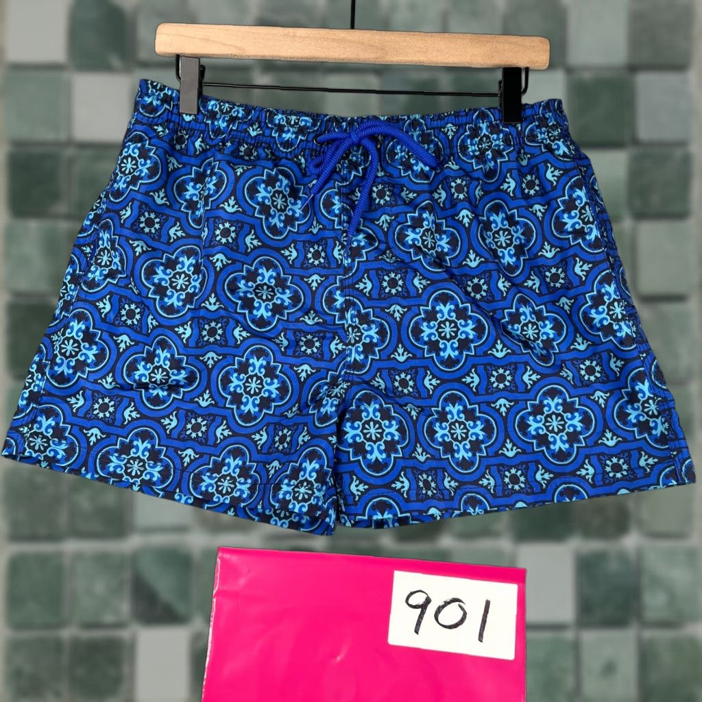 Vintage Speedy Shark Swim Trunks Mens Large Blue Geometric Lined Pockets Drawstring Size ONE SIZE - 1 Thumbnail