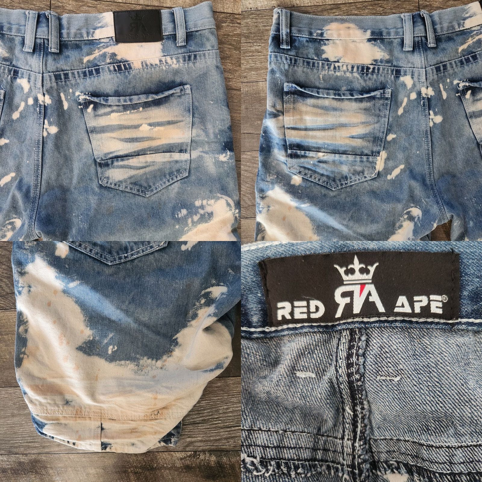 Denime VINTAGE Red Ape Denim Bermuda Shorts Jeans Bleached Blue Ripped Ribbed Hip-Hop 40 Mens Size US 40 / EU 56 - 8 Thumbnail