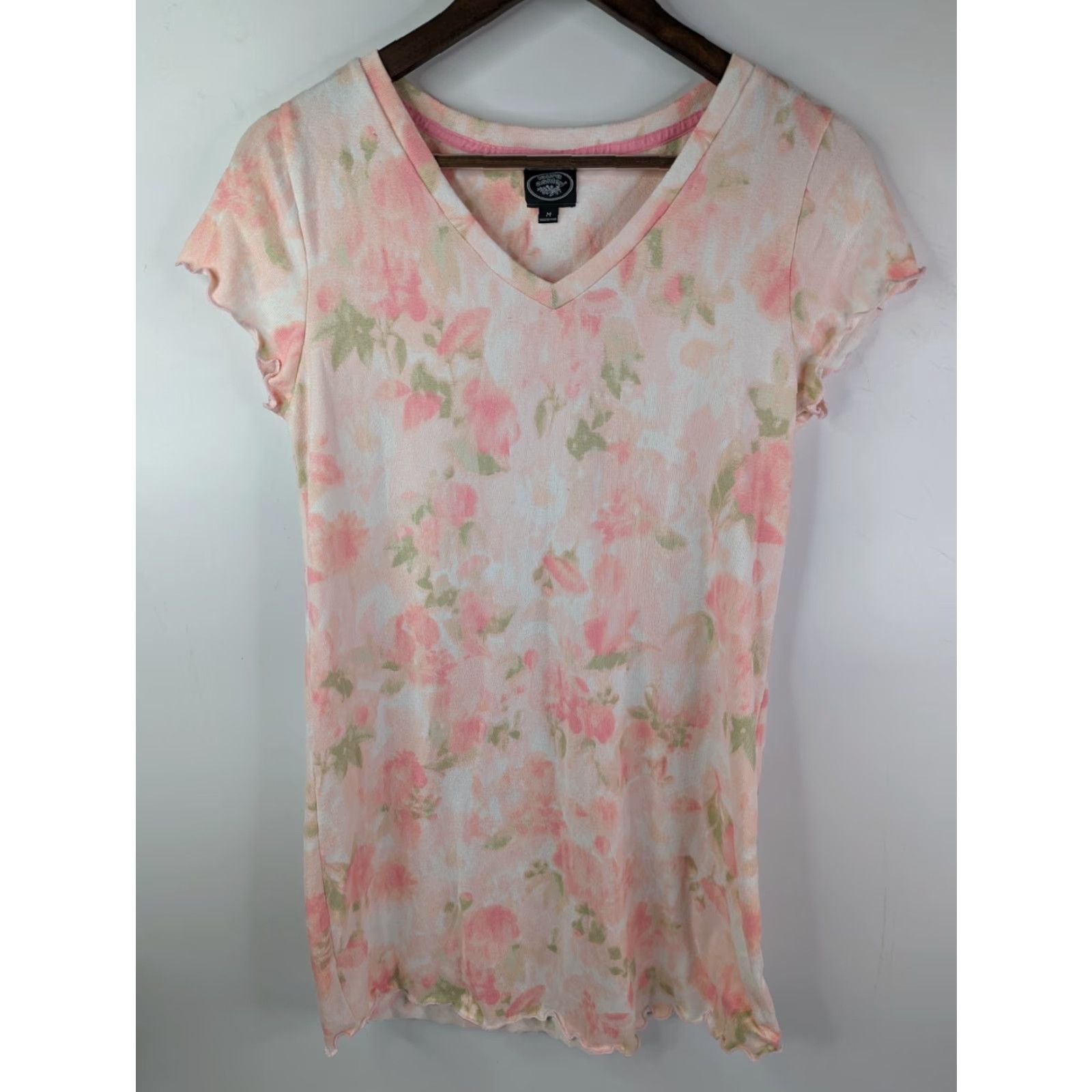 Laura Ashley Laura Ashley Pajamas Shirt Sleepshirt Women's Medium Pink Floral V-Neck Short Sleeve Pullover Polyester/Cotton Dream Shirt Womens Size ONE SIZE - 2 Thumbnail
