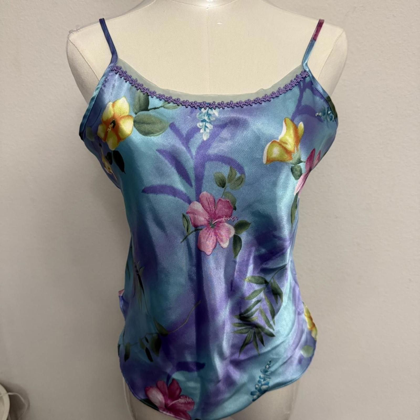 Designer Y2k fairy whimsy Blue floral silk cami top Size M / US 6-8 / IT 42-44 - 1 Thumbnail