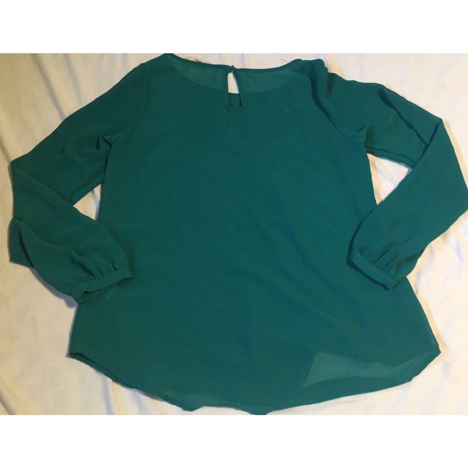 Vintage VINTAGE Lost April Women's Turquoise Long Sleeve Sheer Blouse Shirt Small S B23 Size S / US 4 / IT 40 - 5 Thumbnail