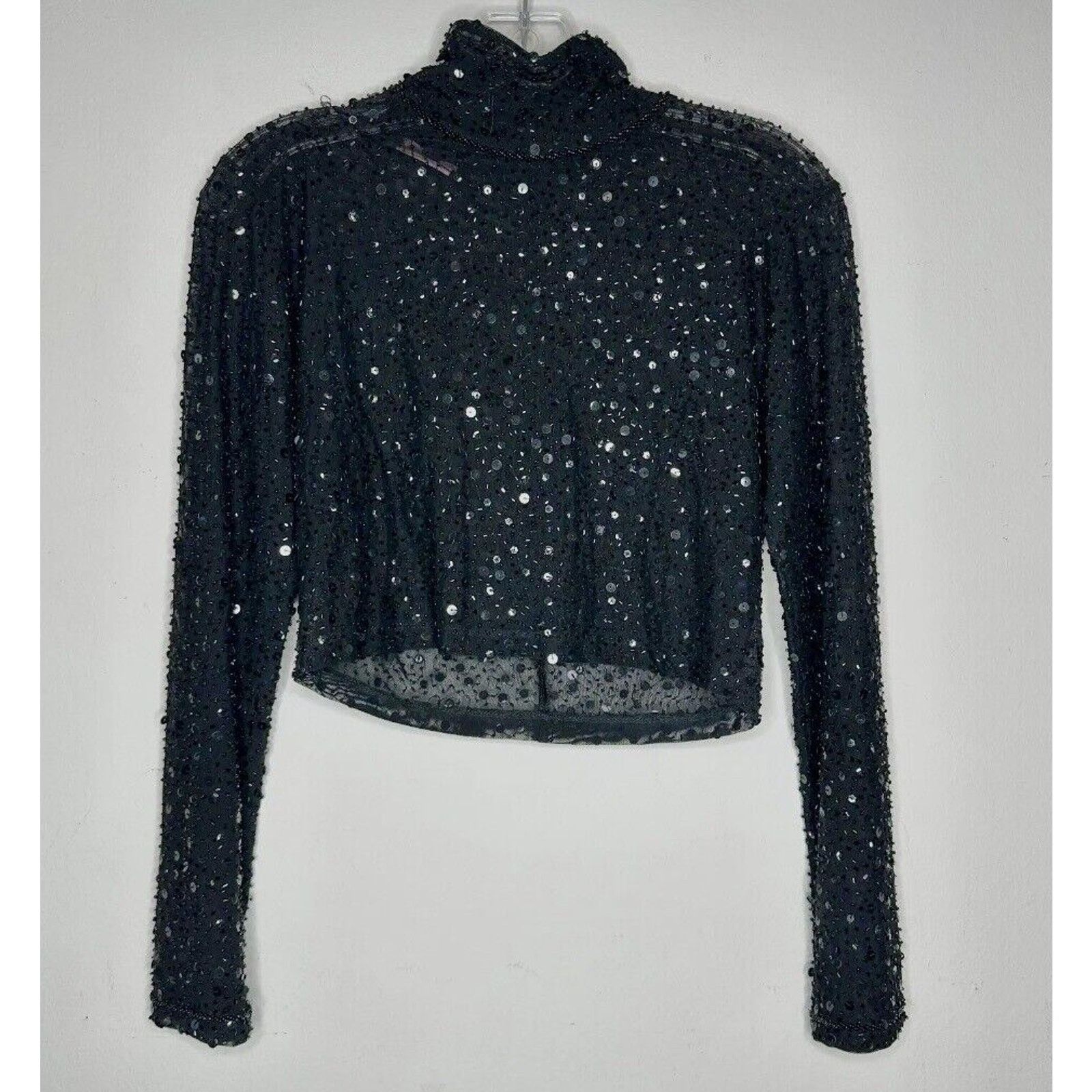 Other Dyspnea Sheer Black Sequin Mesh Long Sleeve Crop Top Small Size S / US 4 / IT 40 - 2 Thumbnail