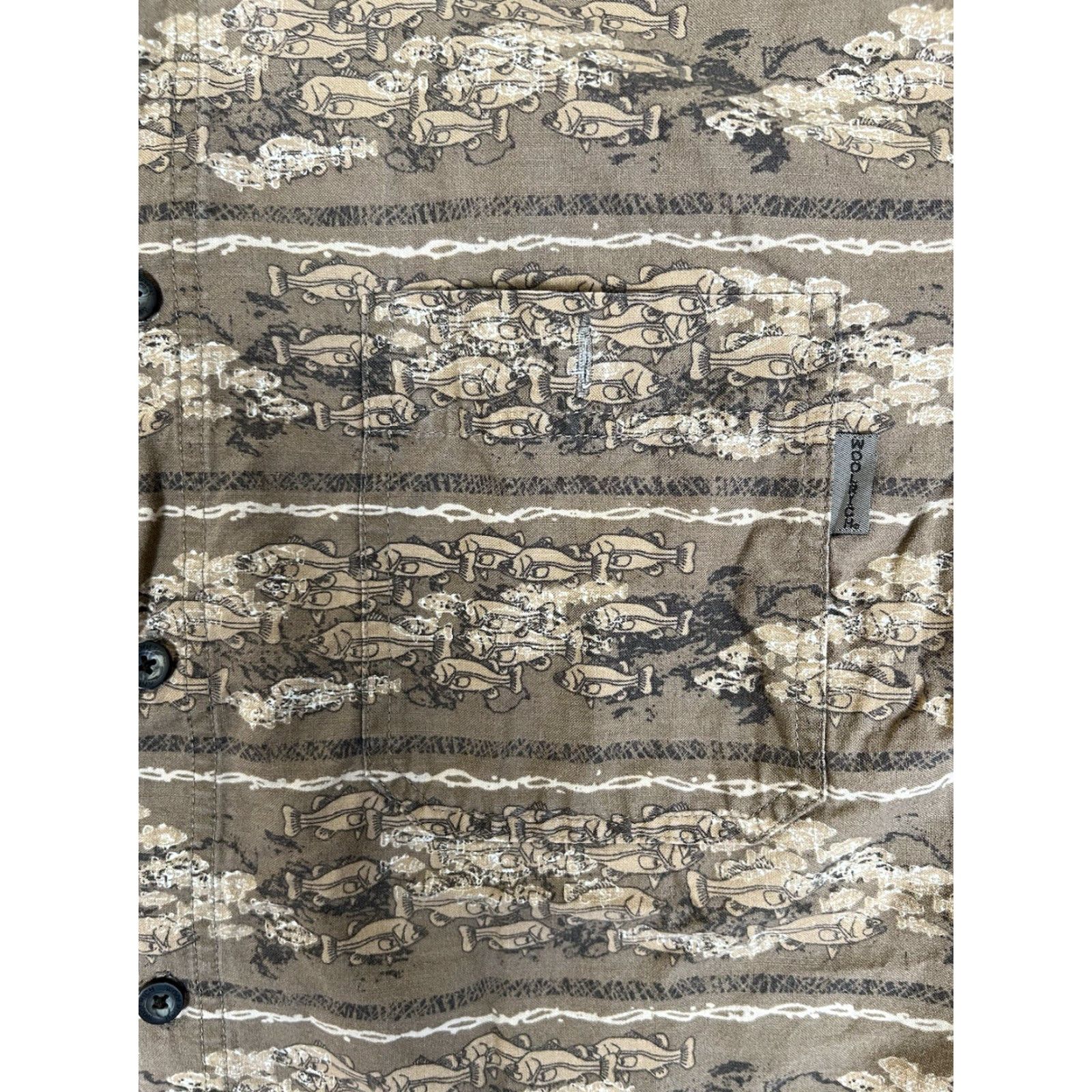 Vintage VINTAGE Woolrich Button-Up Shirt XL Short Sleeve Brown Fish All Over Print 90s Outdoor Retro Men Size US 36 / EU 52 - 2 Thumbnail