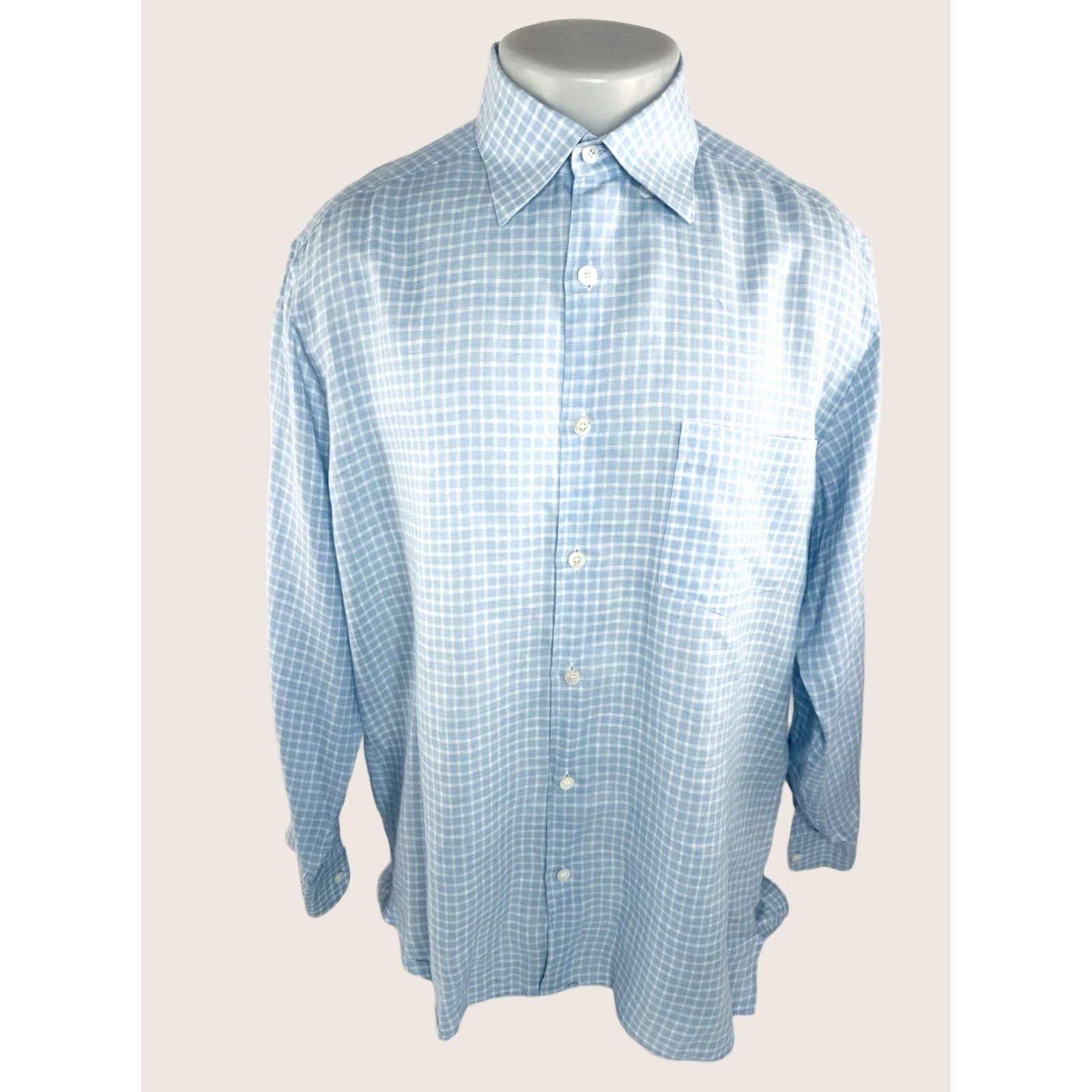 Ermenegildo Zegna Ermenegildo Zegna Linen Plaid Shirt L Men Blue White Button-Up Long Sleeve EXCELLENT Size US L / EU 52-54 / 3 - 1 Thumbnail